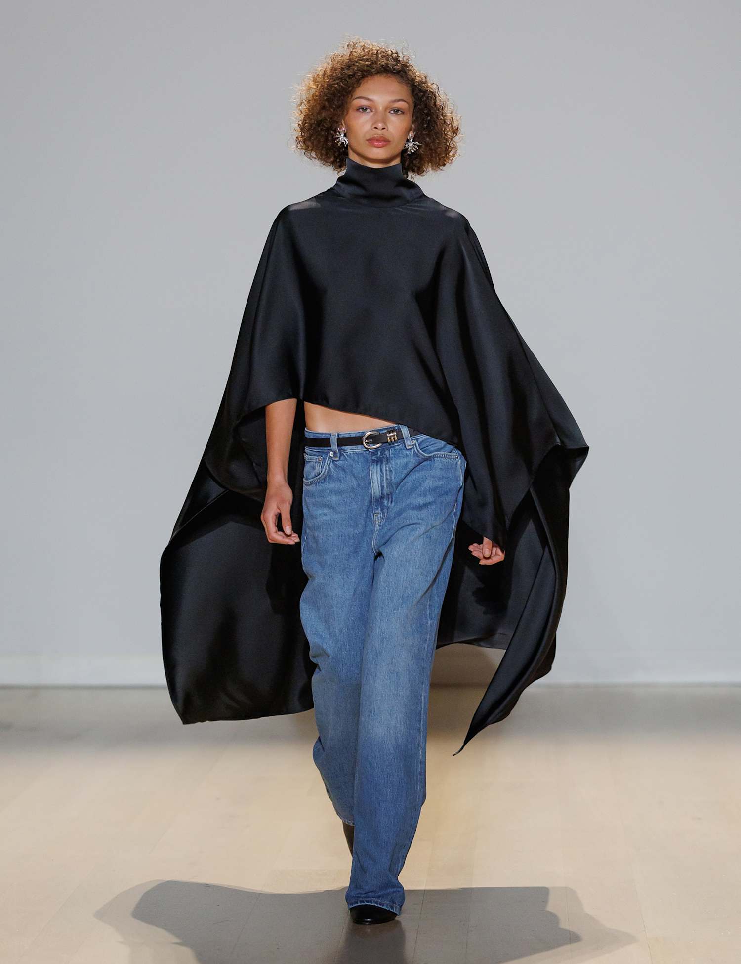 M&S Satin Funnel Neck Longline Cape Black