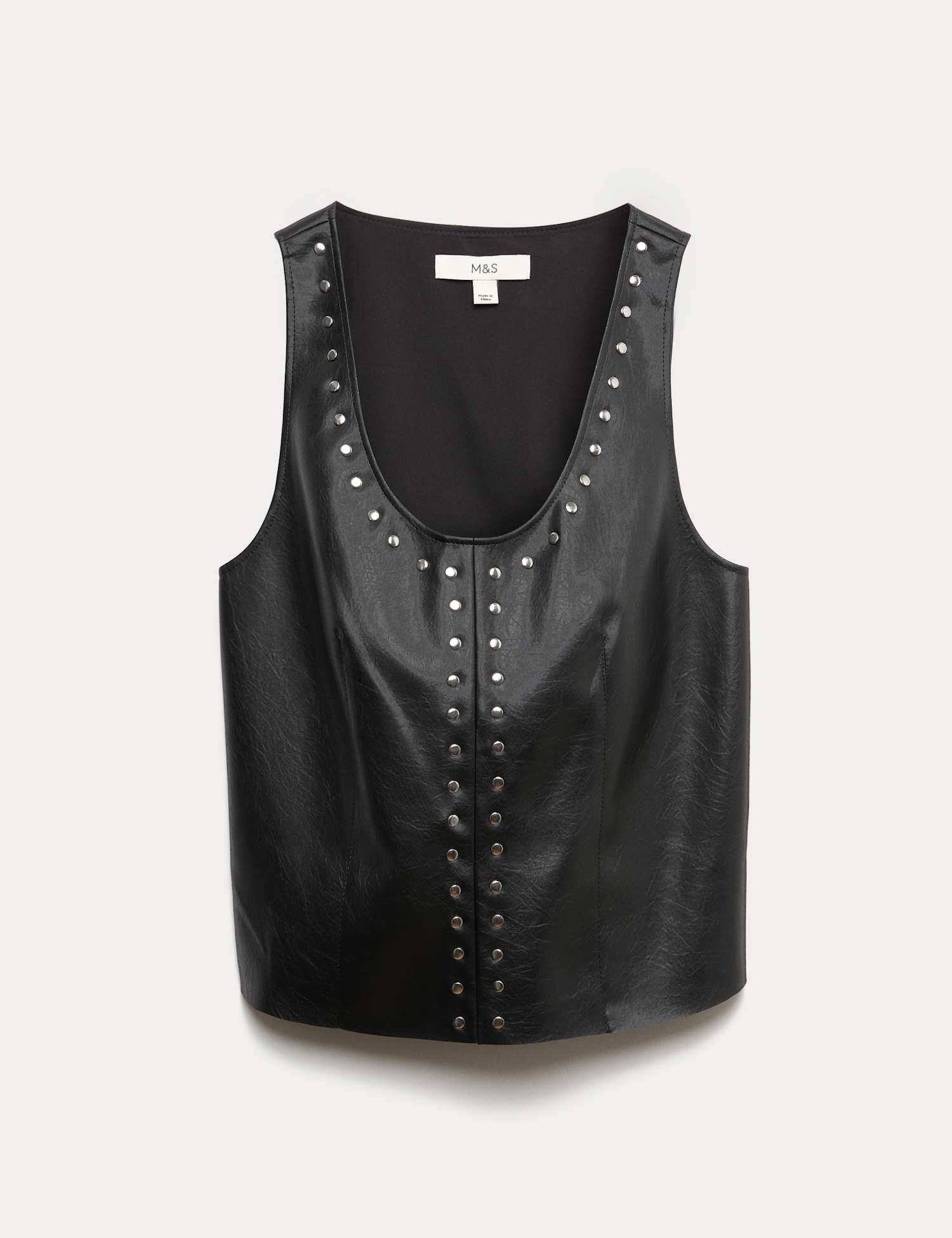 M&S Faux Leather Studded Top Black