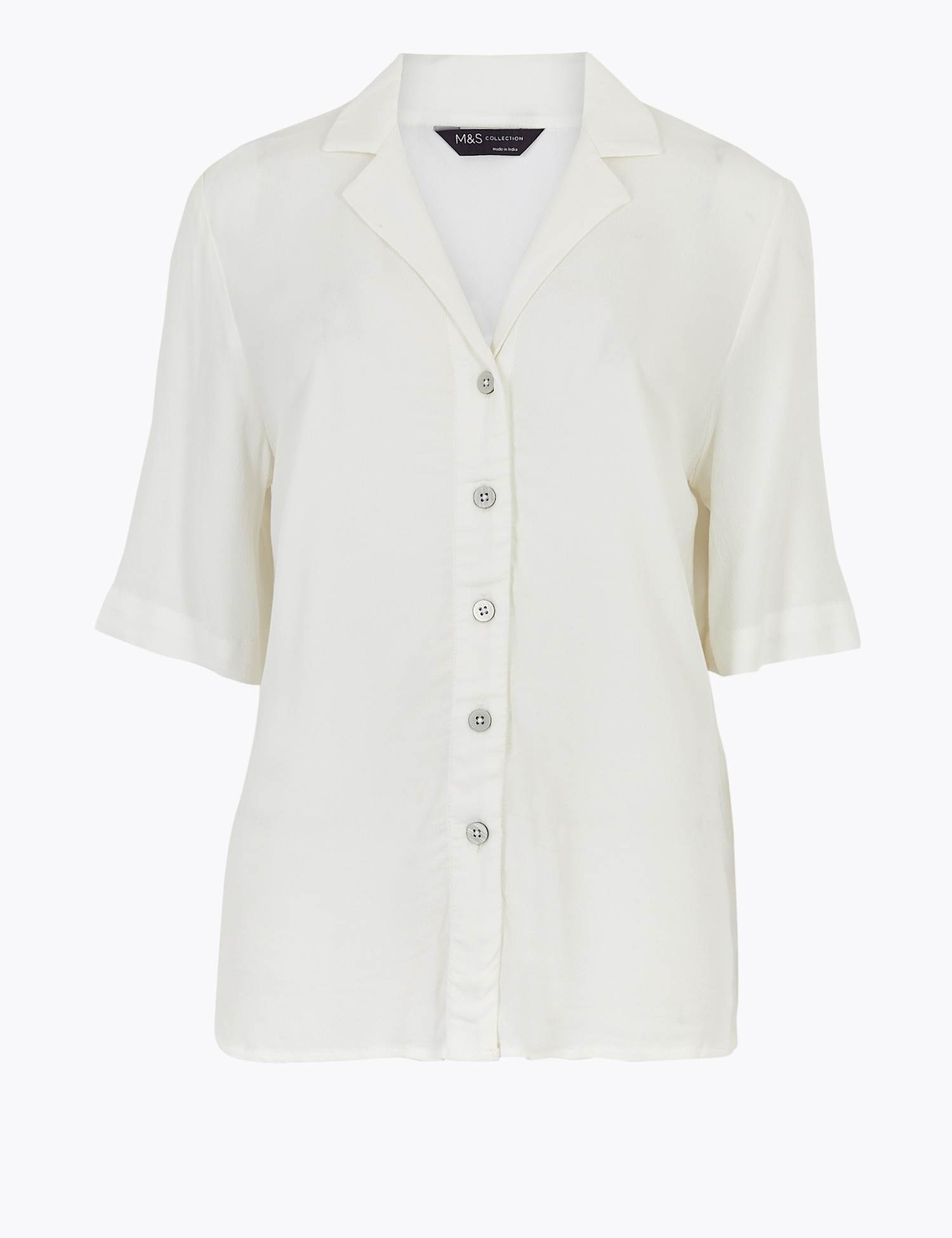 M&S Textured V-Neck 3/4 Sleeve Shirt Ivory