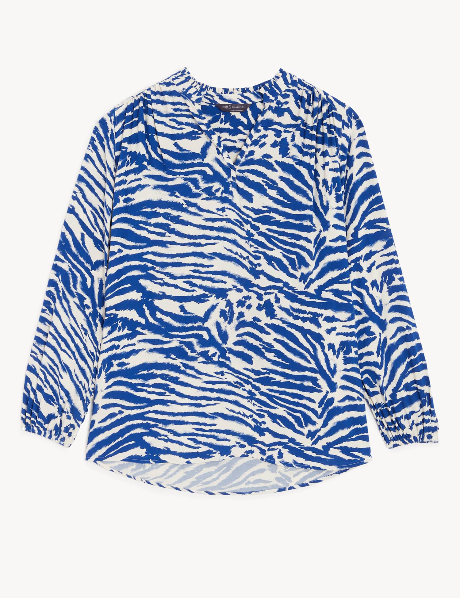 M&S Printed V-Neck Longline Blouse Navy Mix