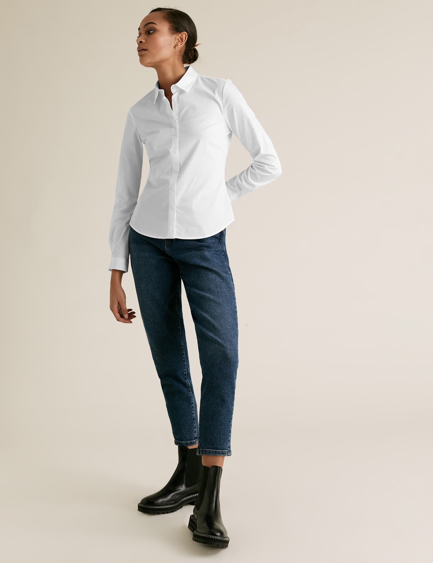 M&S Cotton Rich Fitted Long Sleeve Shirt Pale Blue