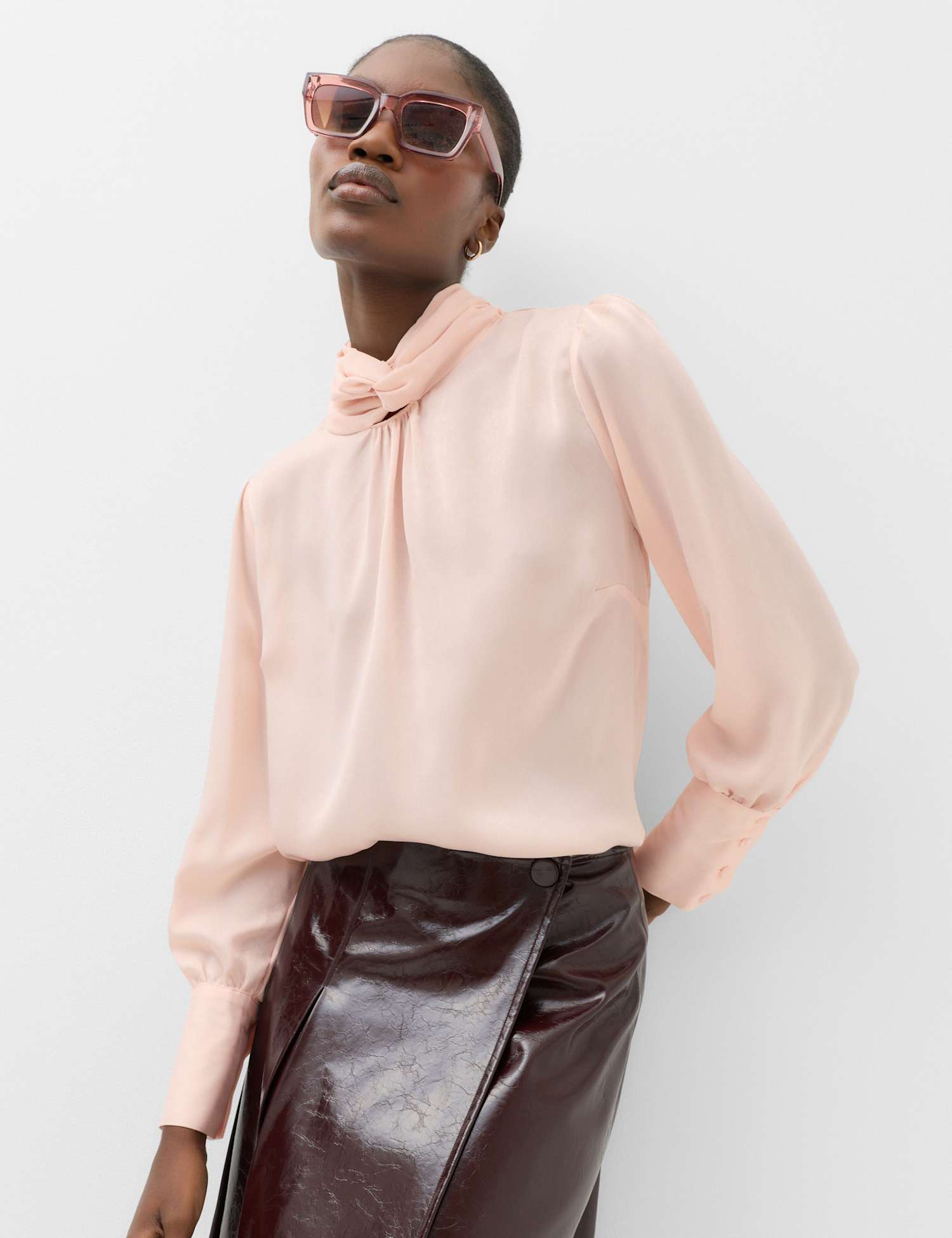 M&S Satin High Neck Blouse Soft Pink