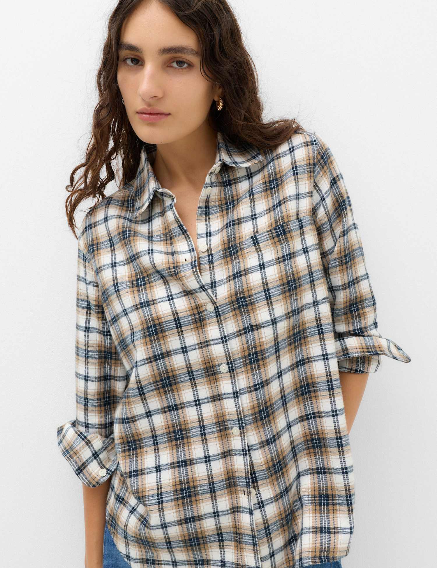 M&S Pure Cotton Checked Collared Shirt Natural Mix