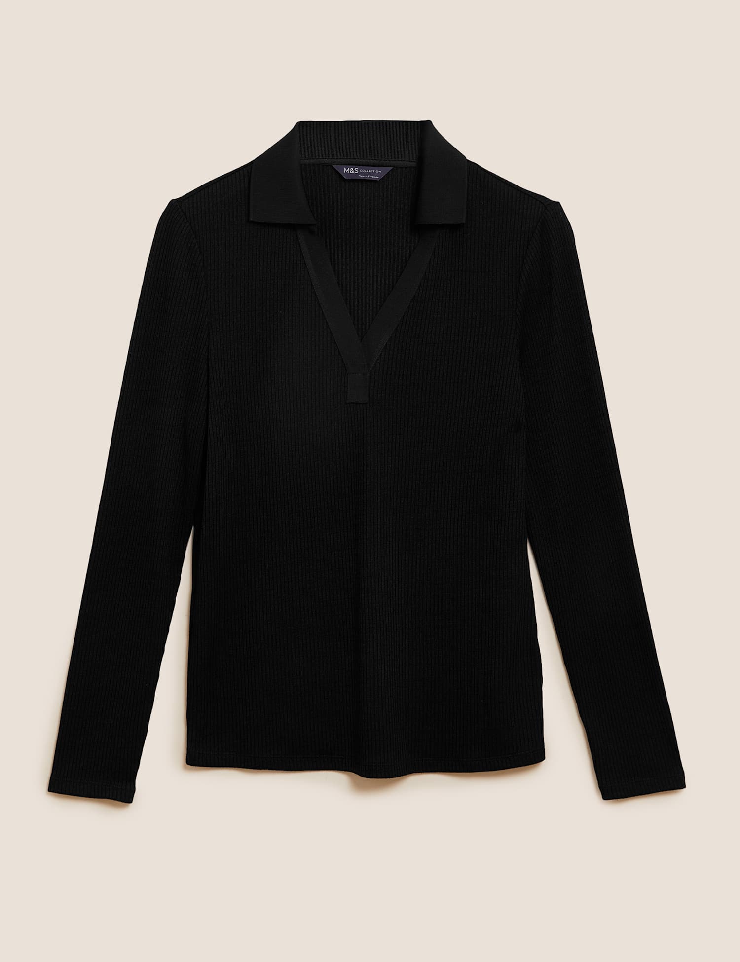 M&S Ribbed Collared Long Sleeve Top Black