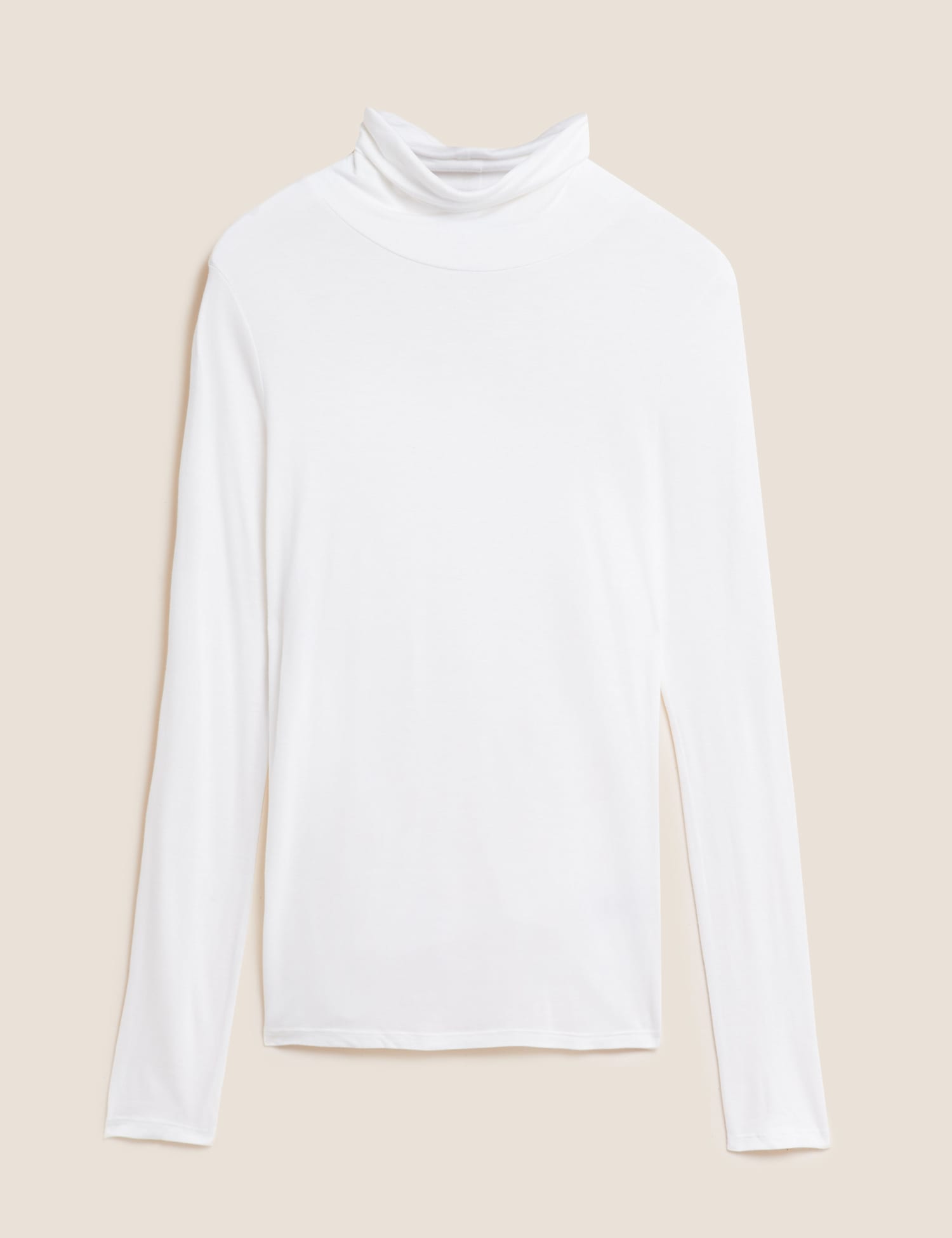 M&S Second Skin Roll Neck Jersey Top Ivory