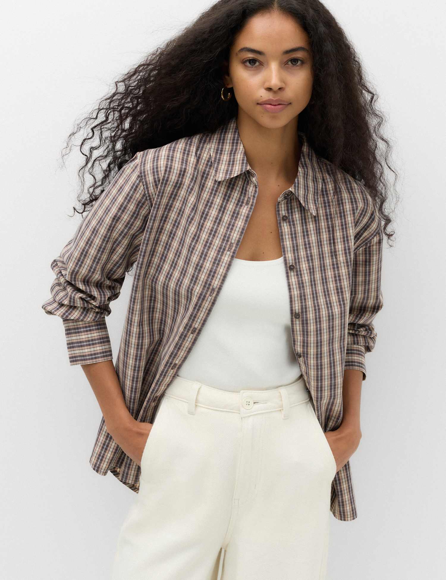 M&S Pure Cotton Checked Shirt Brown Mix