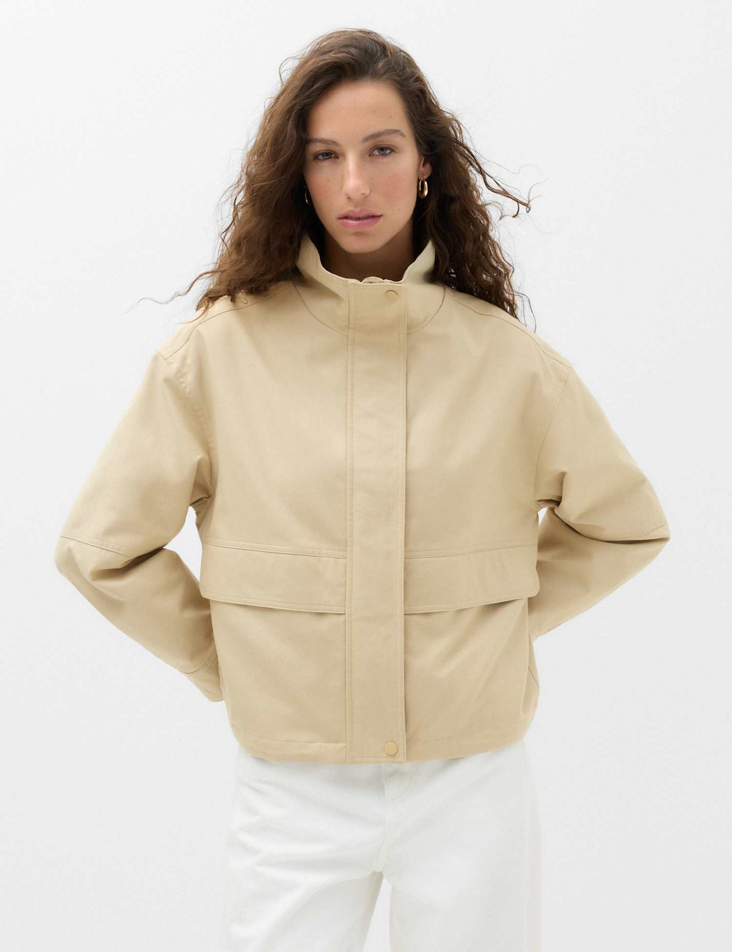 M&S Cotton Rich Funnel Neck Parka Coat Beige