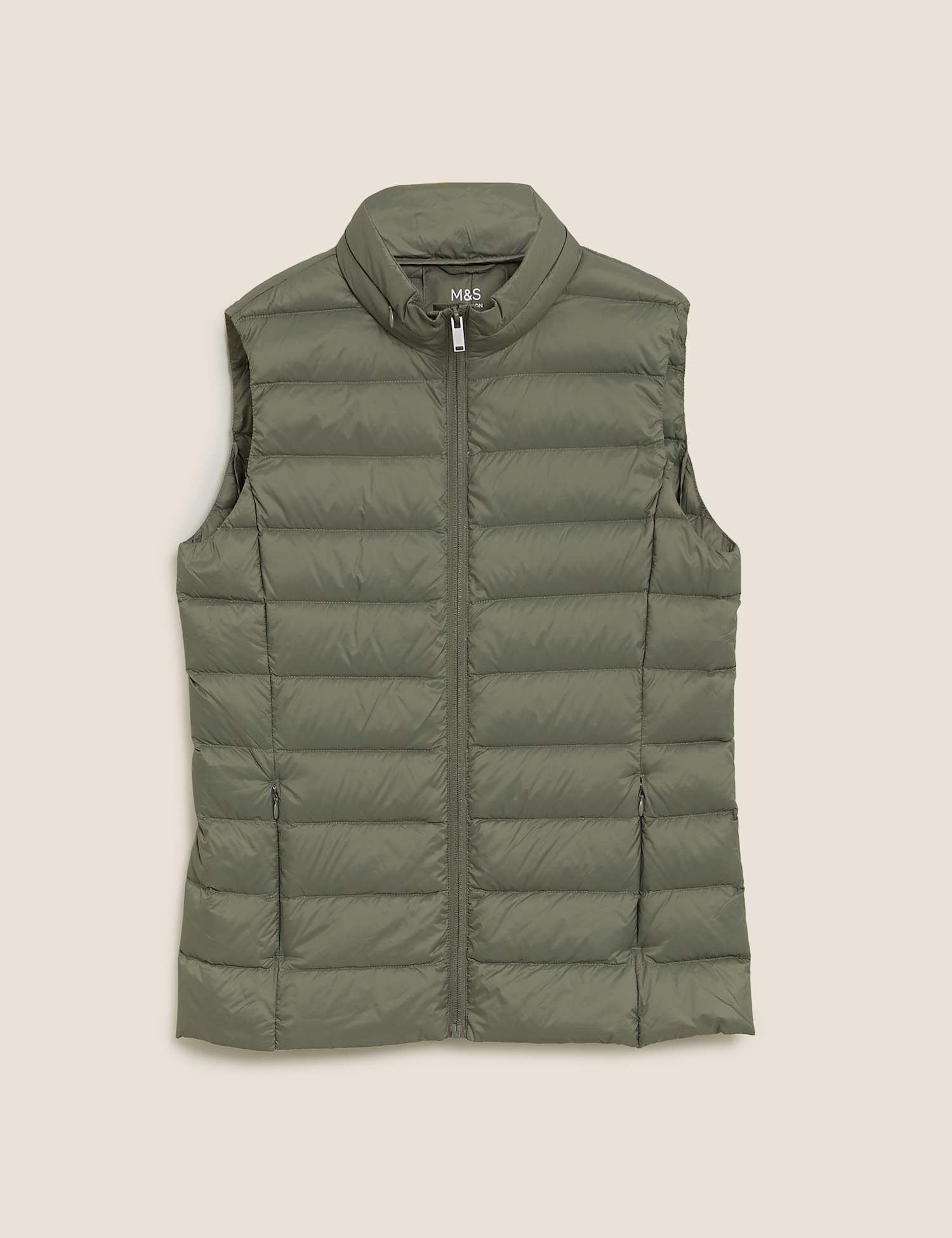 M&S Feather & Down Puffer Gilet Medium Khaki