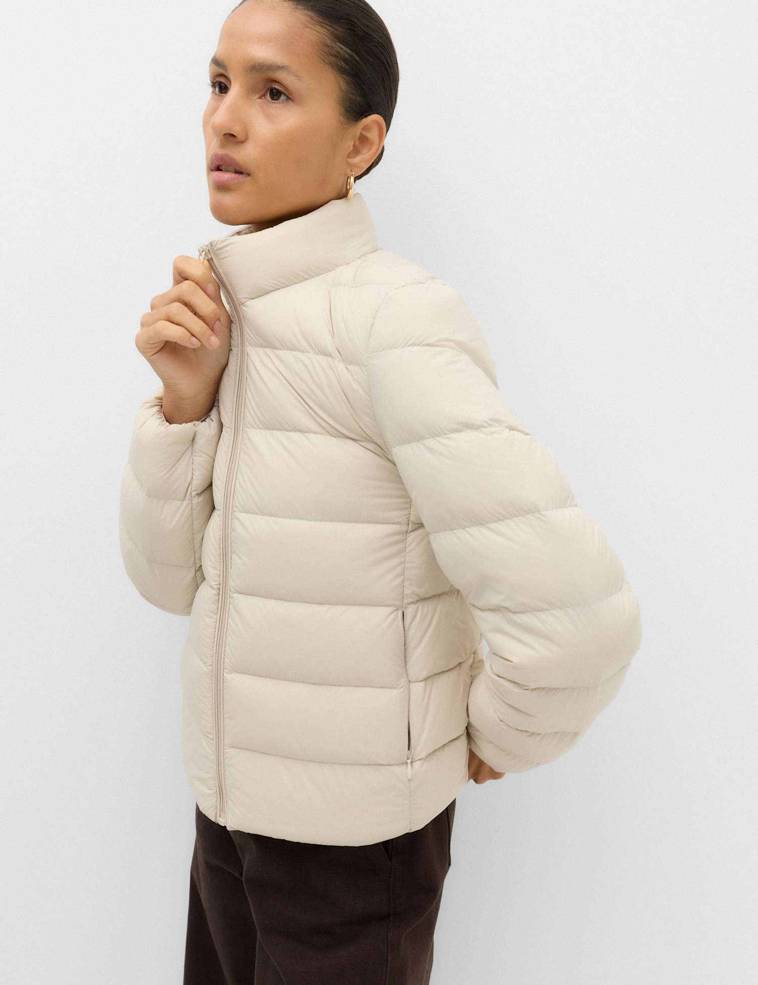 M&S Feather & Down Padded Puffer Jacket Stone