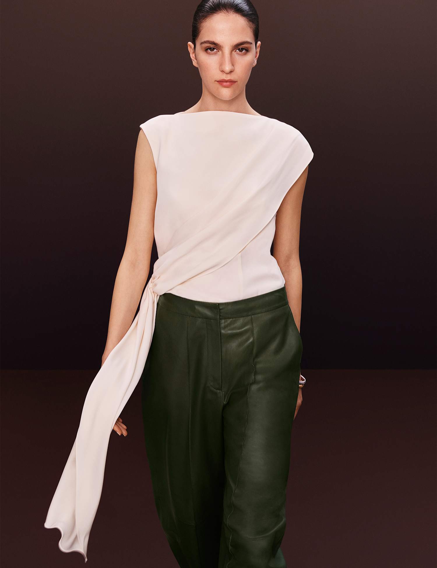 Autograph Slash Neck Draped Top Ivory