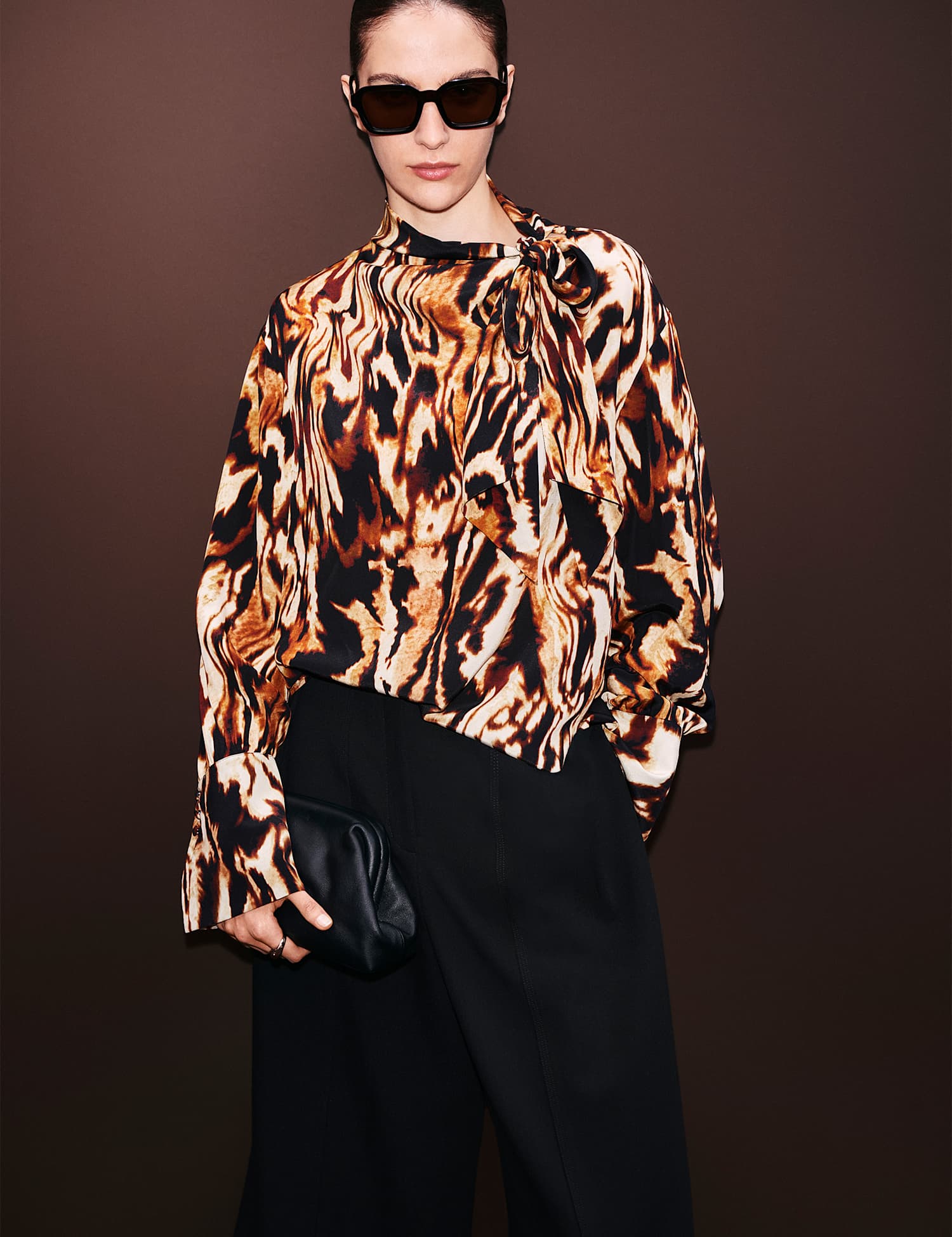 Autograph Animal Print Tie Neck Blouse with Silk Multi