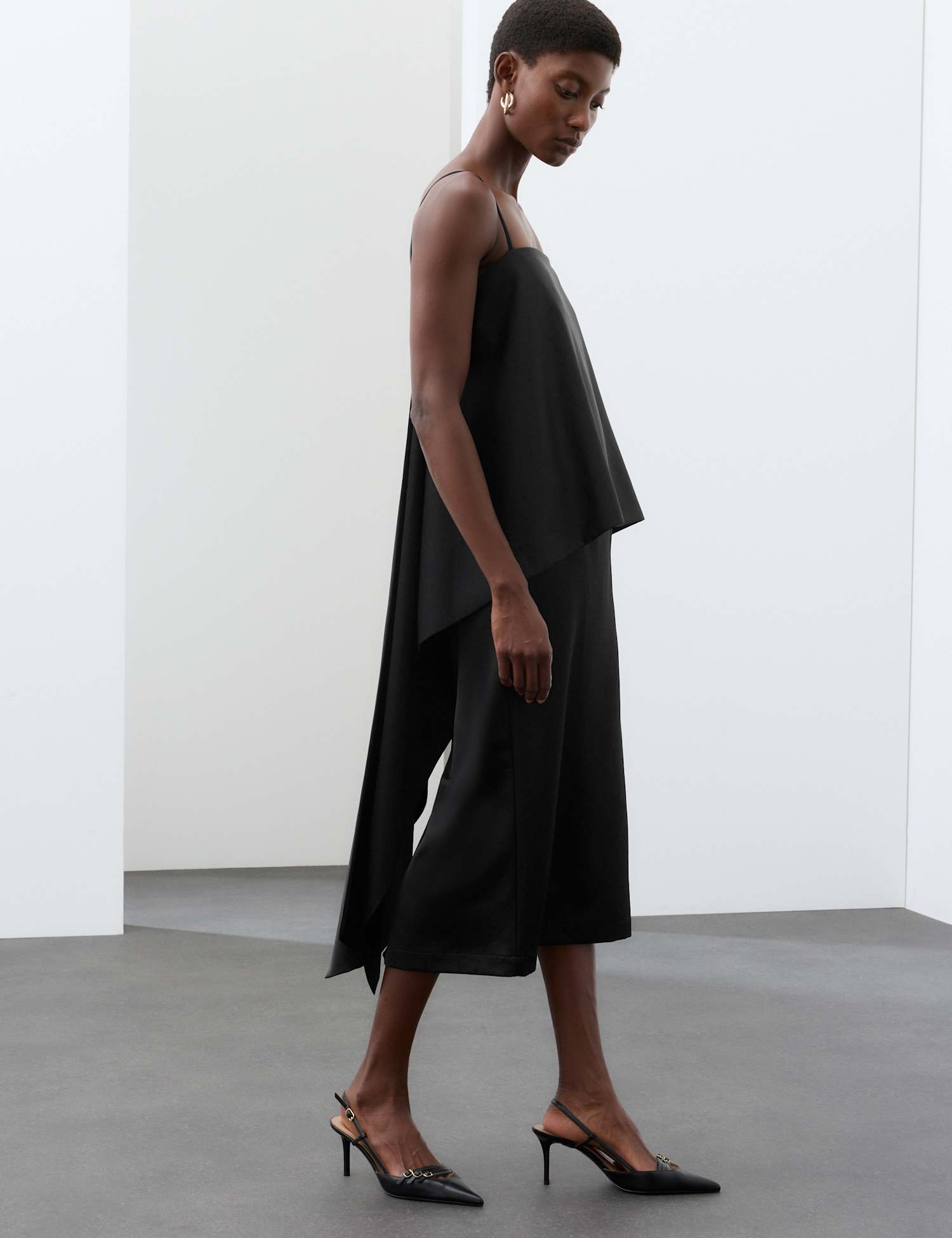 Autograph Lyocell Rich Satin Draped Midaxi Cami Dress Black