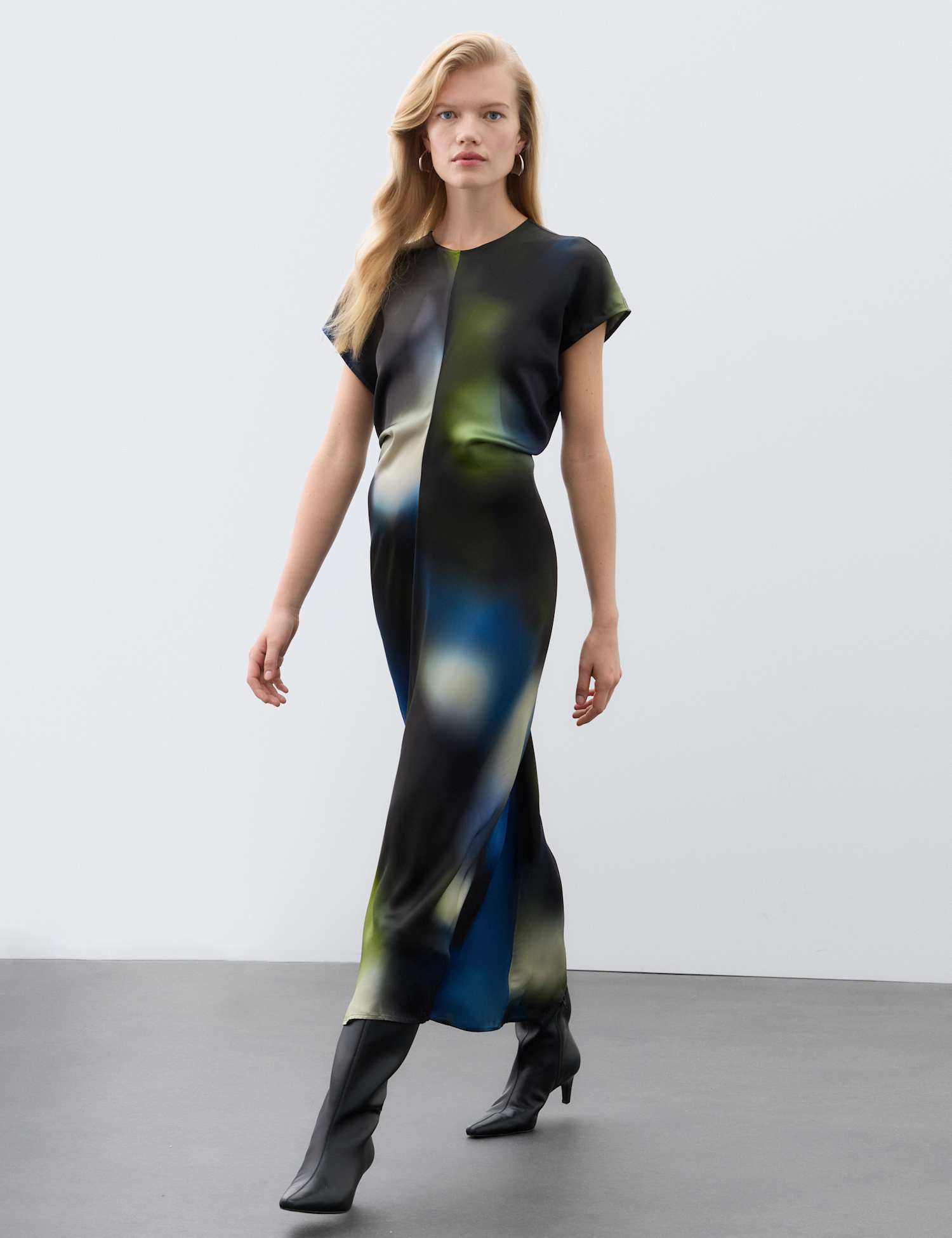 Autograph Satin Printed Draped Midaxi Column Dress Blue Mix