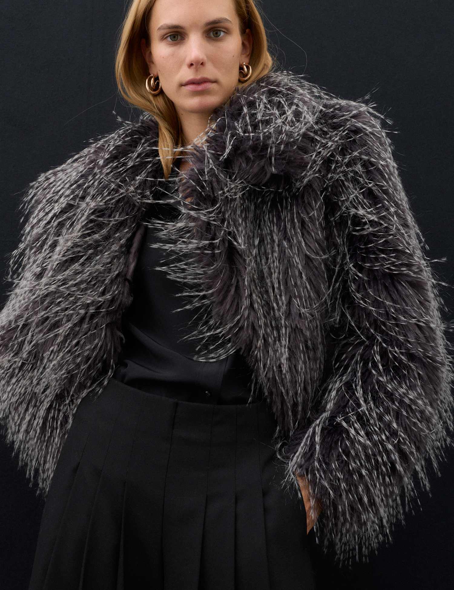 Autograph Short Tipped Faux Fur Jacket Grey Mix