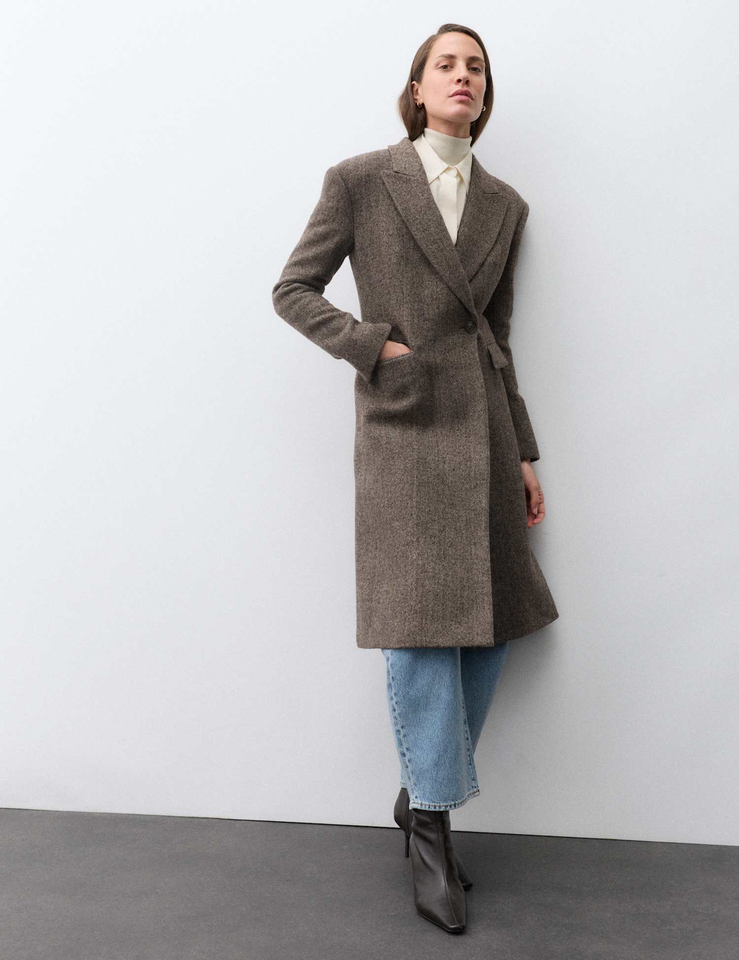 Autograph Wool Rich Herringbone Tailored Coat Brown Mix