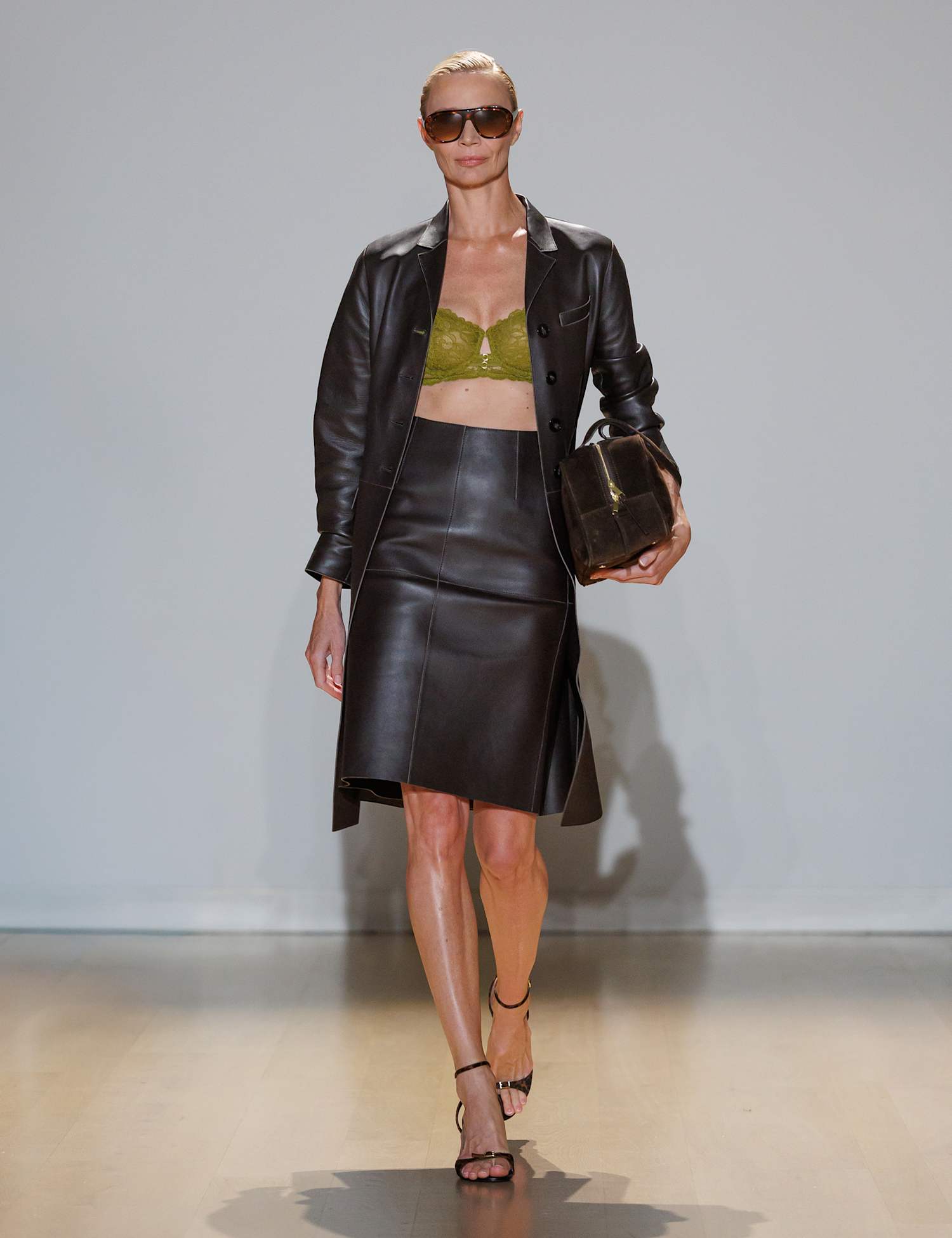 Autograph Pure Leather Longline Coat Chocolate