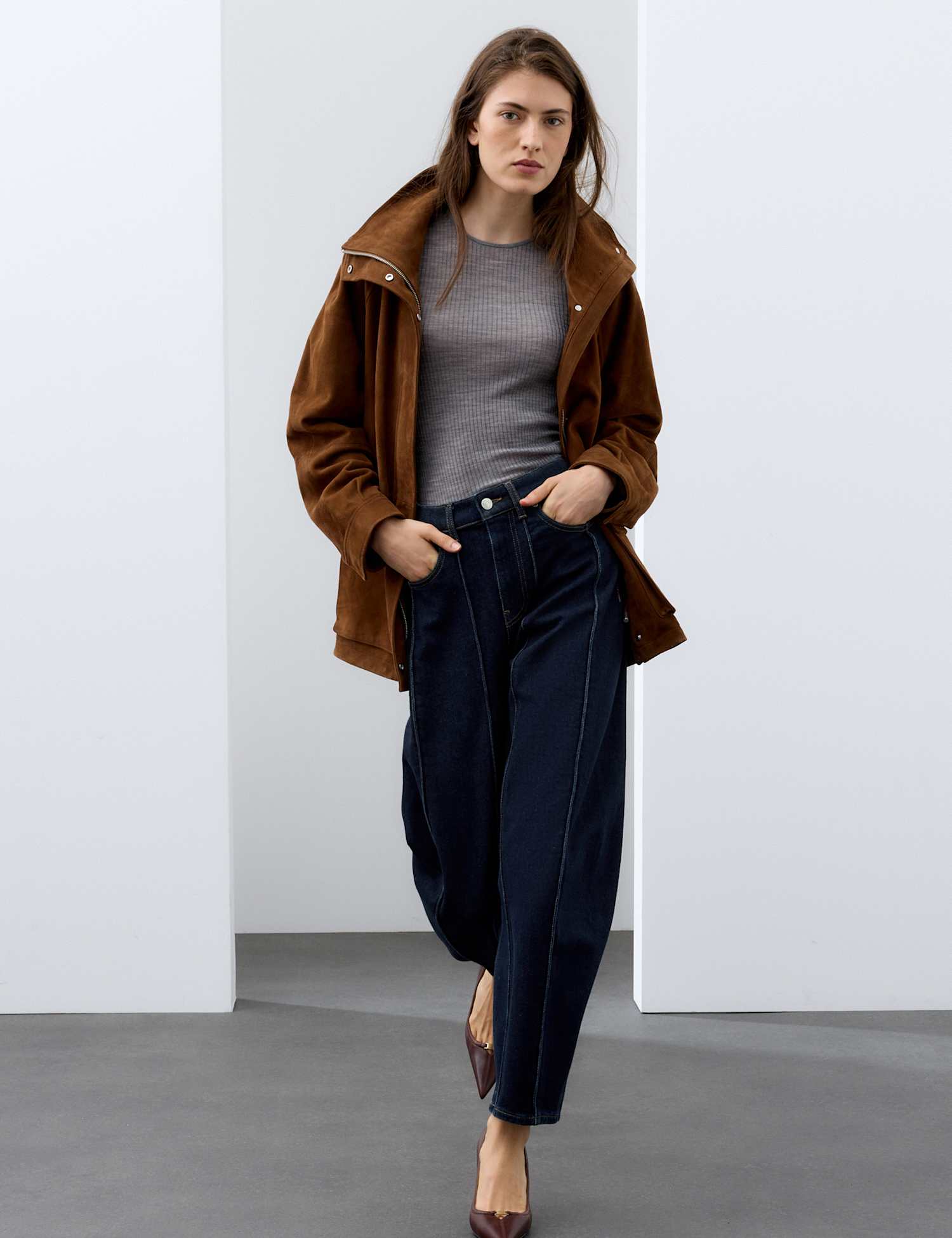 Autograph Lyocell Blend High Waisted Seam Detail Barrel Jeans Dark Indigo