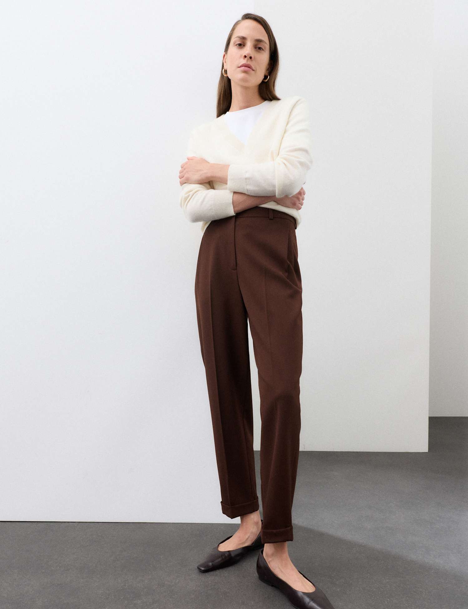 Autograph Wool Blend Tapered Leg Trousers Mahogany