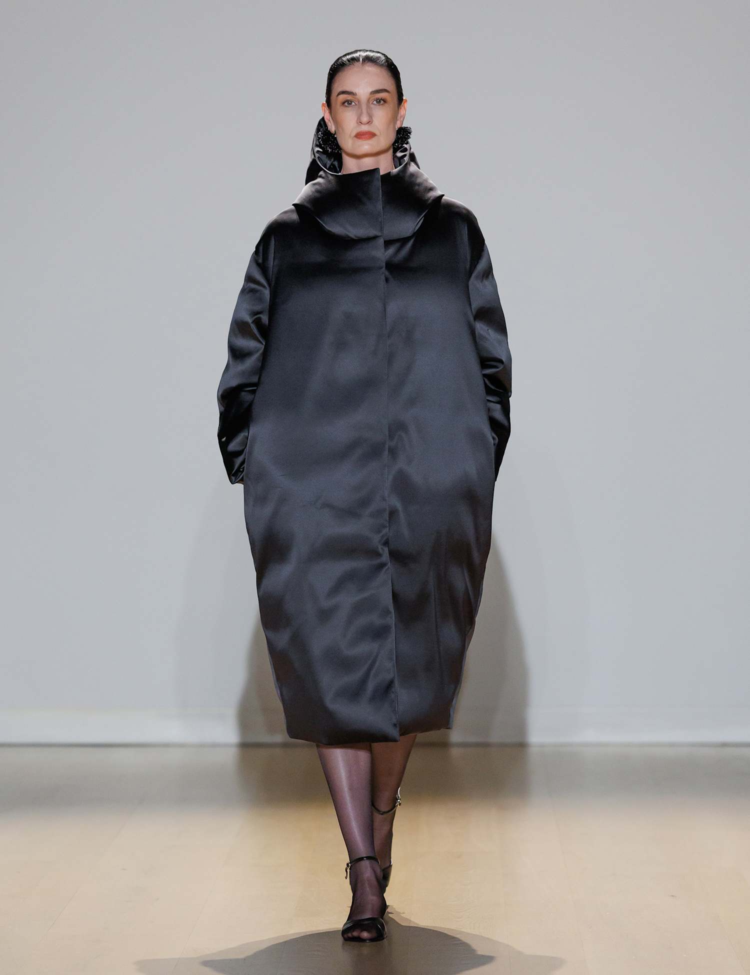 Autograph Feather & Down Satin Relaxed Hooded Maxi Puffer Coat Black