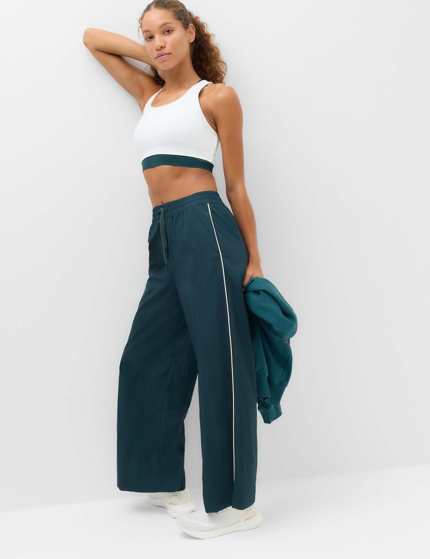 Goodmove Side Stripe Stormwear High Waisted Track Pant Dark Evergreen