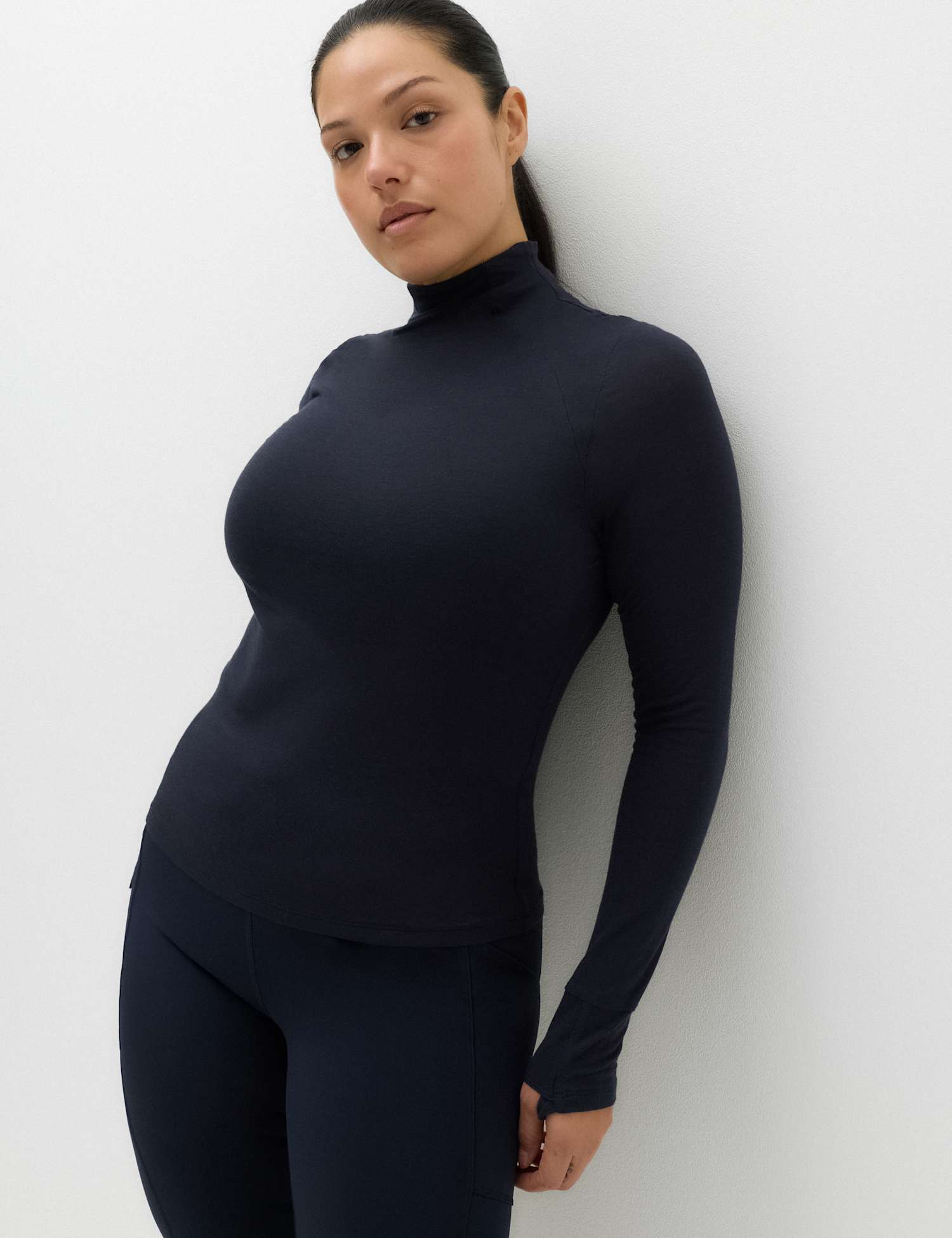 Goodmove Merinotec� Merino Blend High Neck Fitted Top Dark Navy