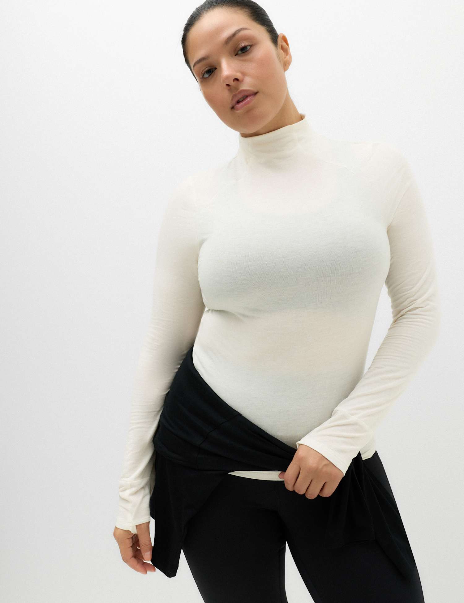 Goodmove Merinotec� Merino Blend High Neck Fitted Top Ivory