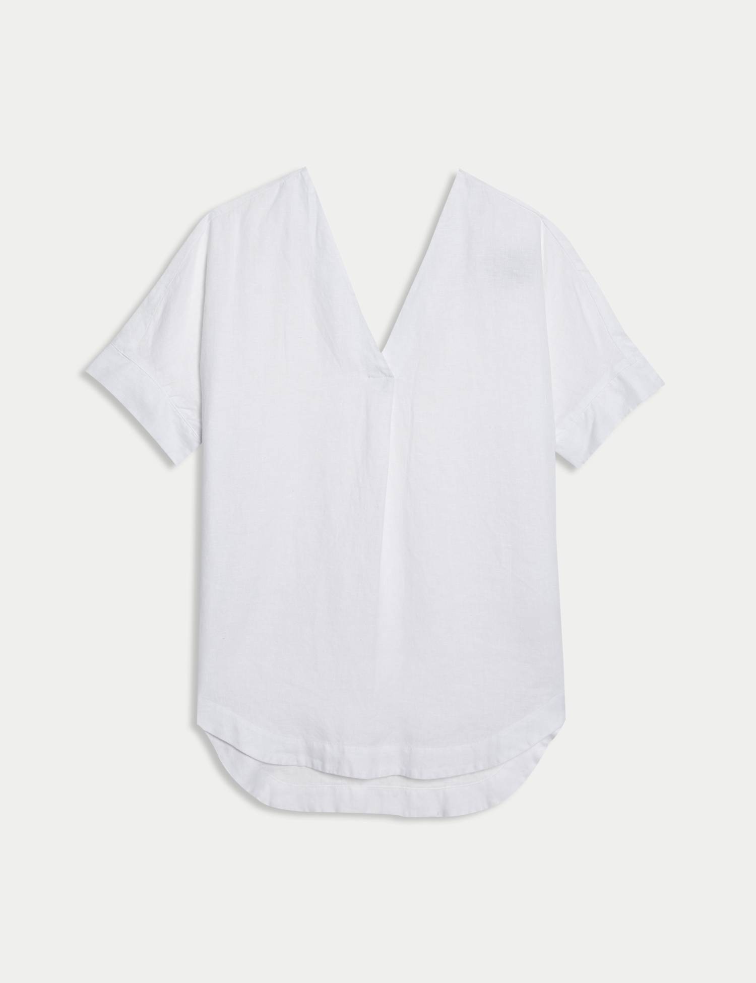M&S Pure Linen V-Neck Relaxed Popover Blouse White