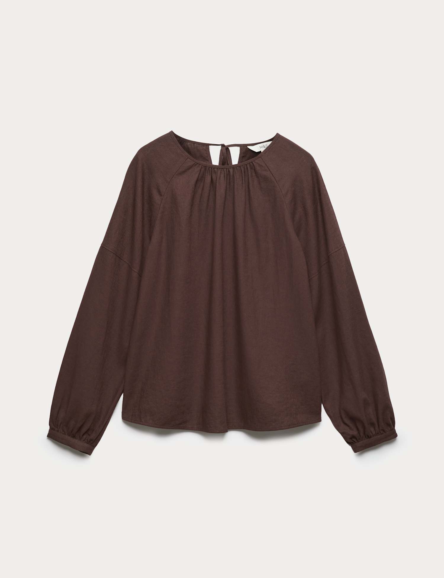 M&S Linen Rich Round Neck Blouse Peat