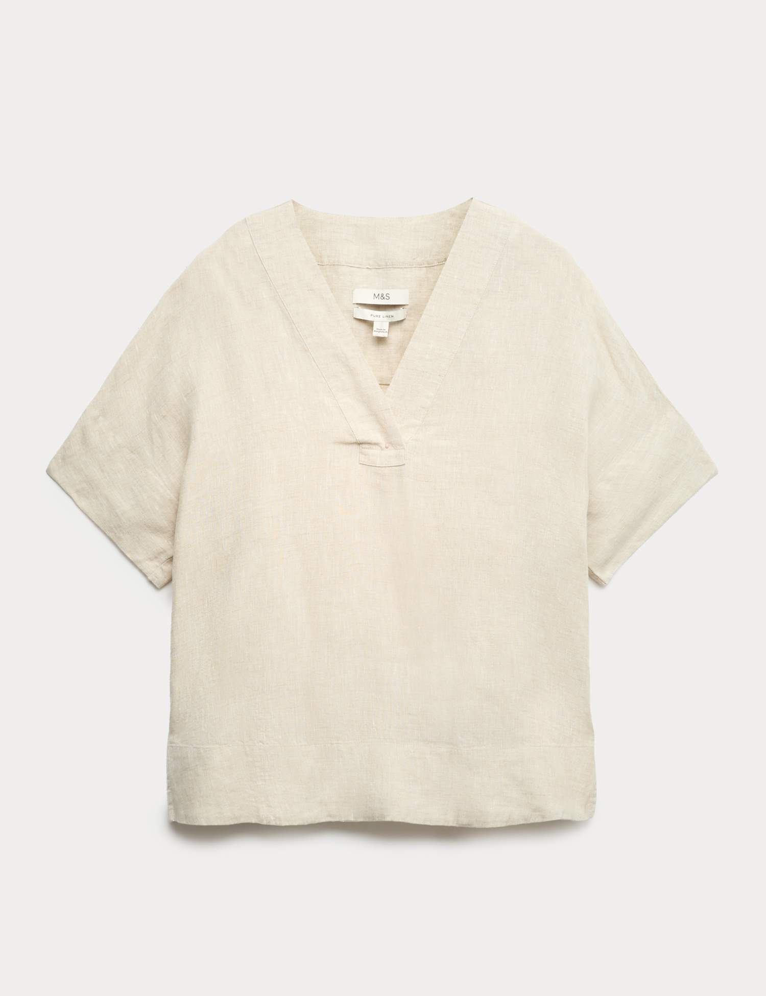 M&S Pure Linen V-Neck Popover Top Calico