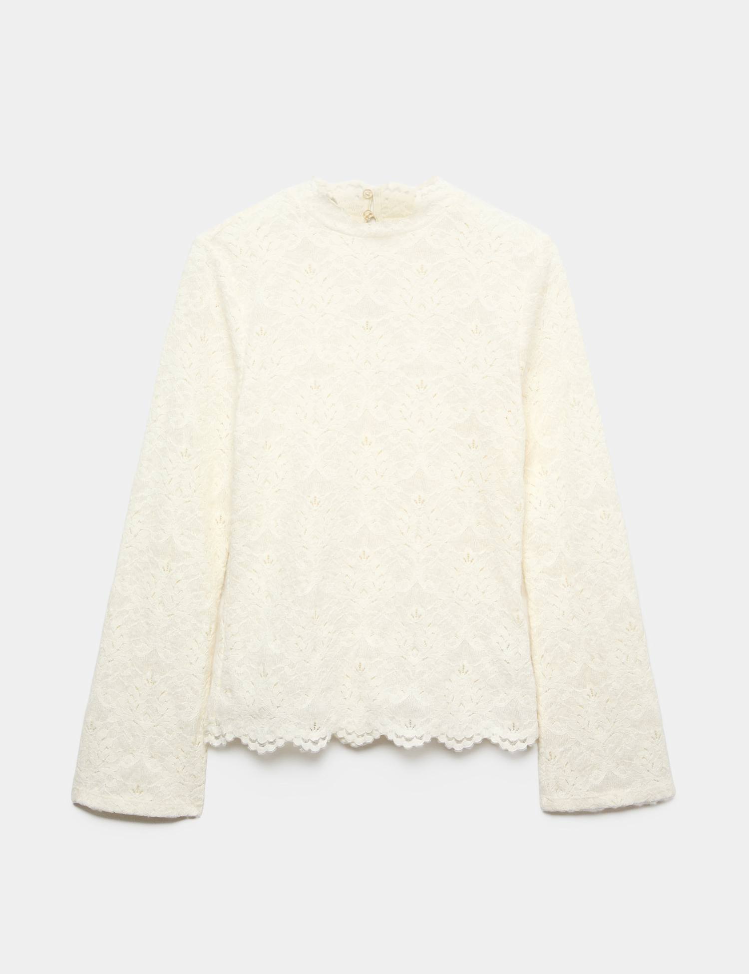 Per Una Lace High Neck Regular Fit Top Ecru
