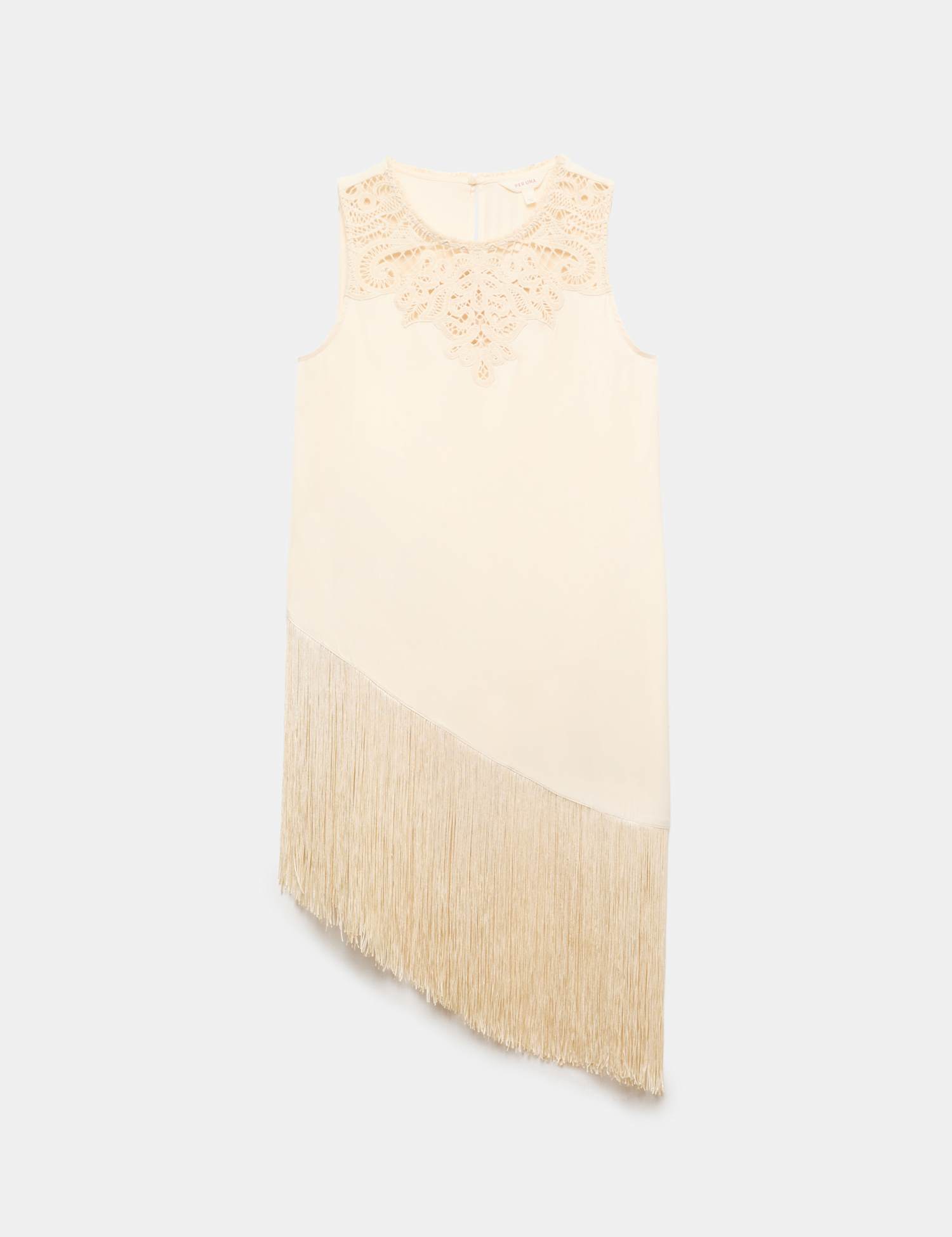 Per Una Lace Crew Neck Regular Fit Longline Tunic Ecru