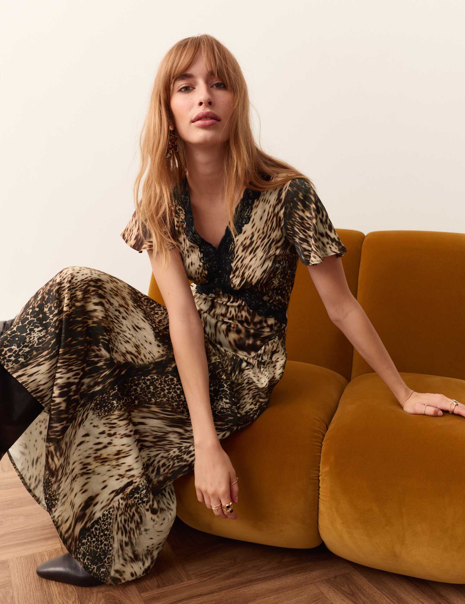 Per Una Animal Print Lace Insert Maxi Dress Natural Mix