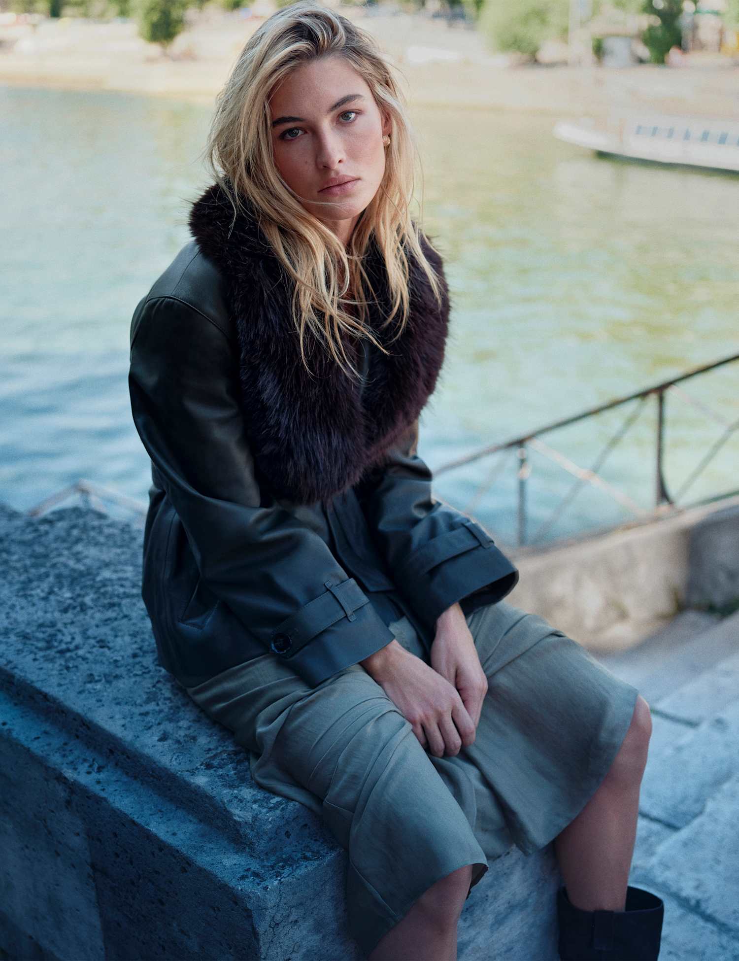 Per Una Leather Belted Trench Jacket Dark Olive