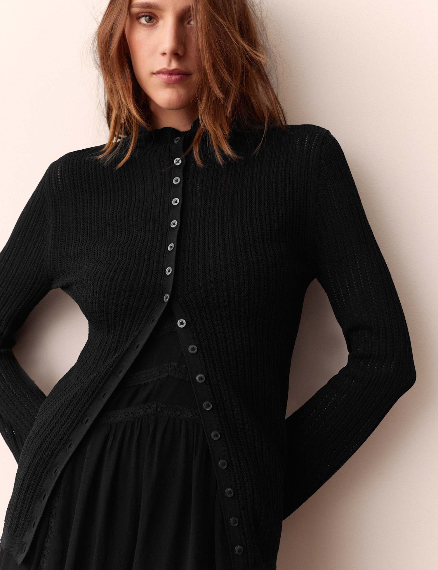 Per Una Pointelle Fitted Cardigan Black