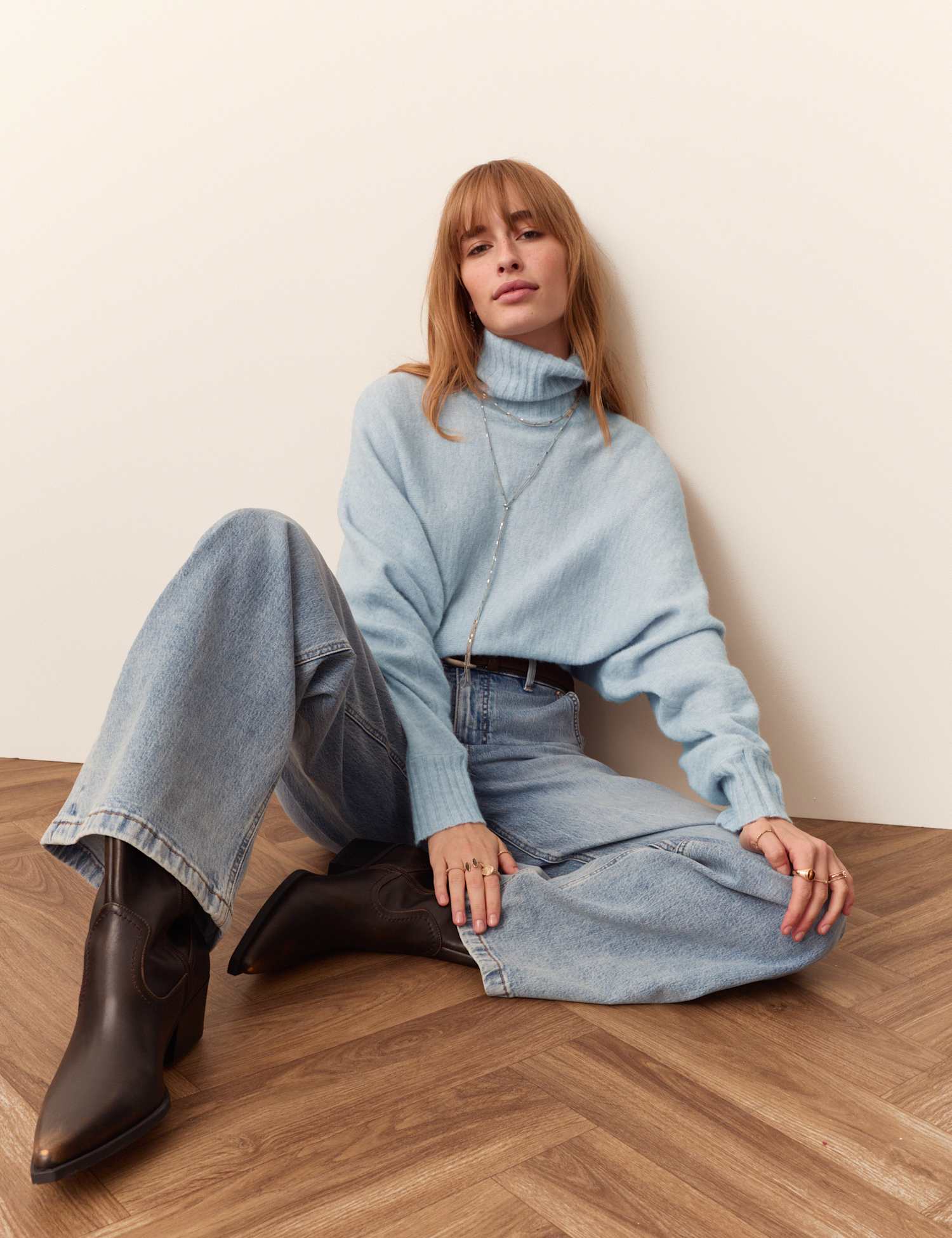Per Una Balloon Sleeve Roll Neck Jumper Soft Blue