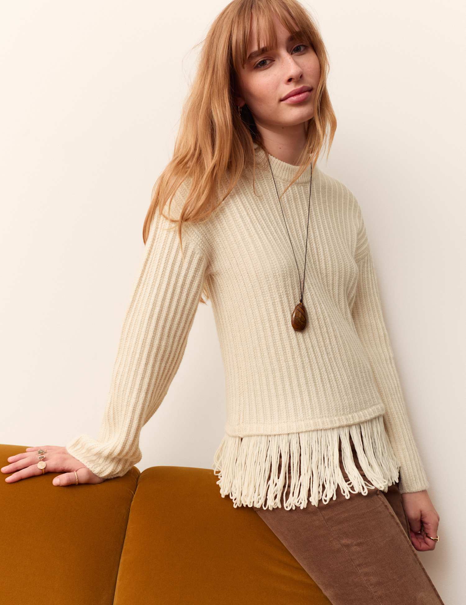 Per Una Fringe Crew Neck Jumper Ecru
