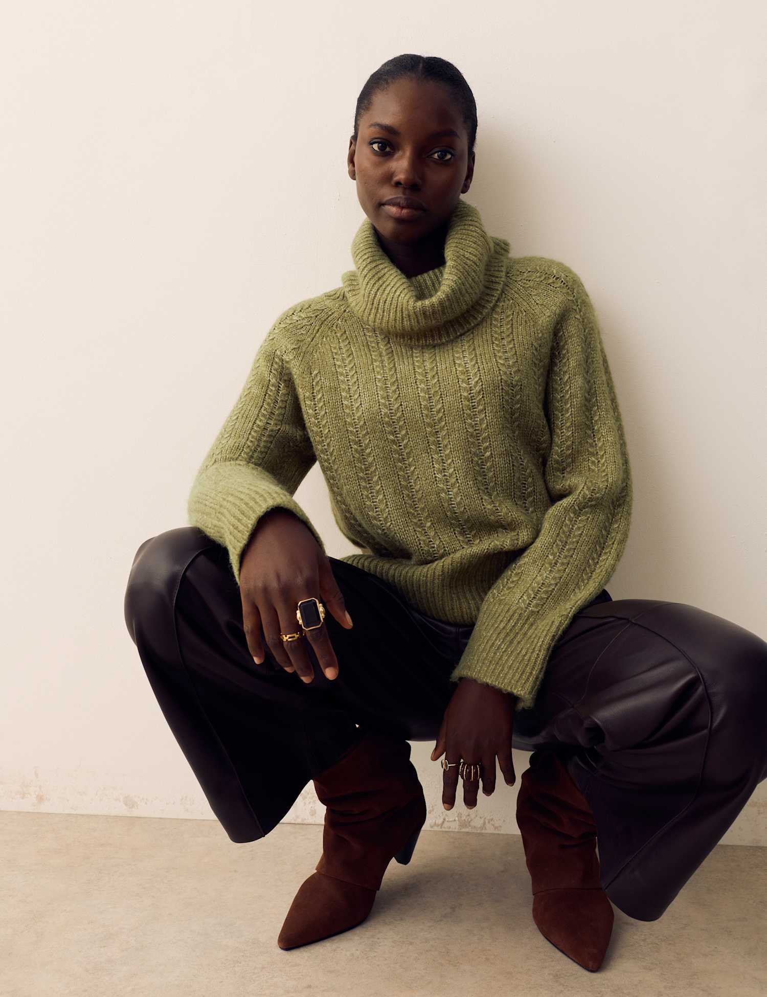 Per Una Pointelle Roll Neck Jumper Sage