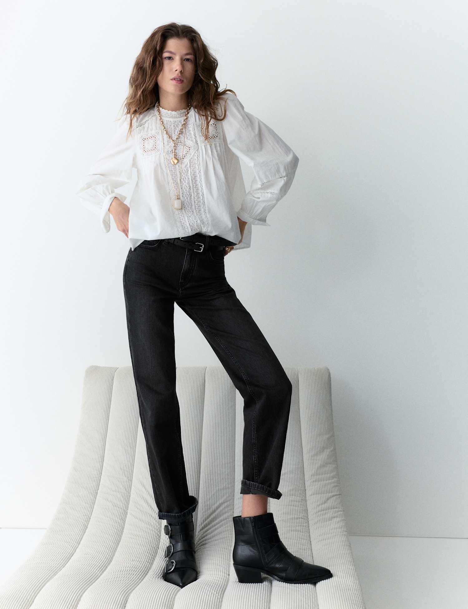 Per Una Mid Rise Straight Leg Ankle Grazer Jeans Black