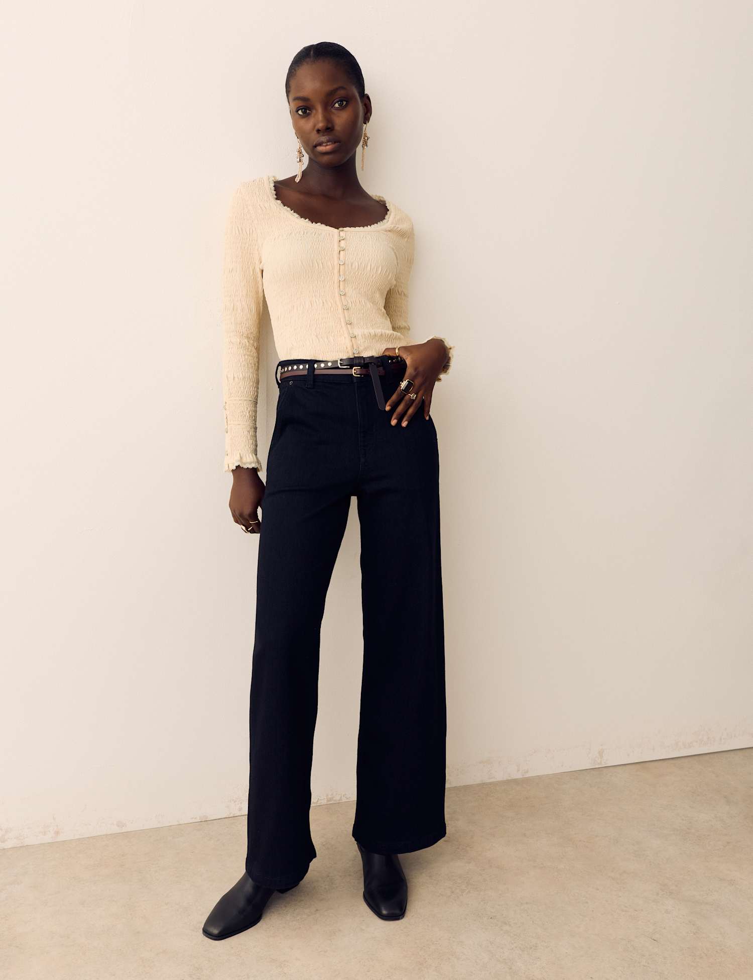 Per Una High Waisted Wide Leg Jeans with Lyocell Black Denim