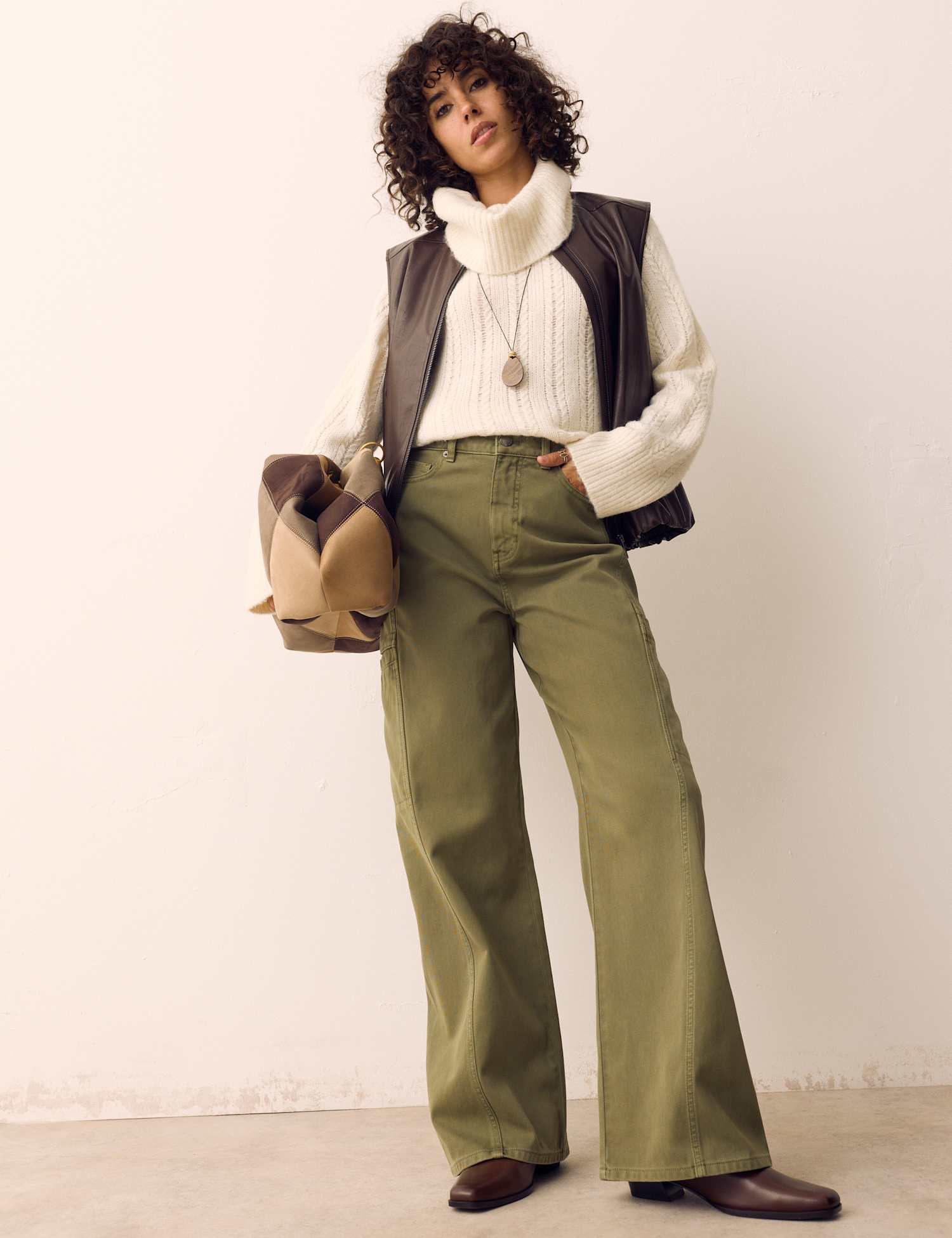 Per Una Pure Cotton Cargo Straight Leg Trousers Sage