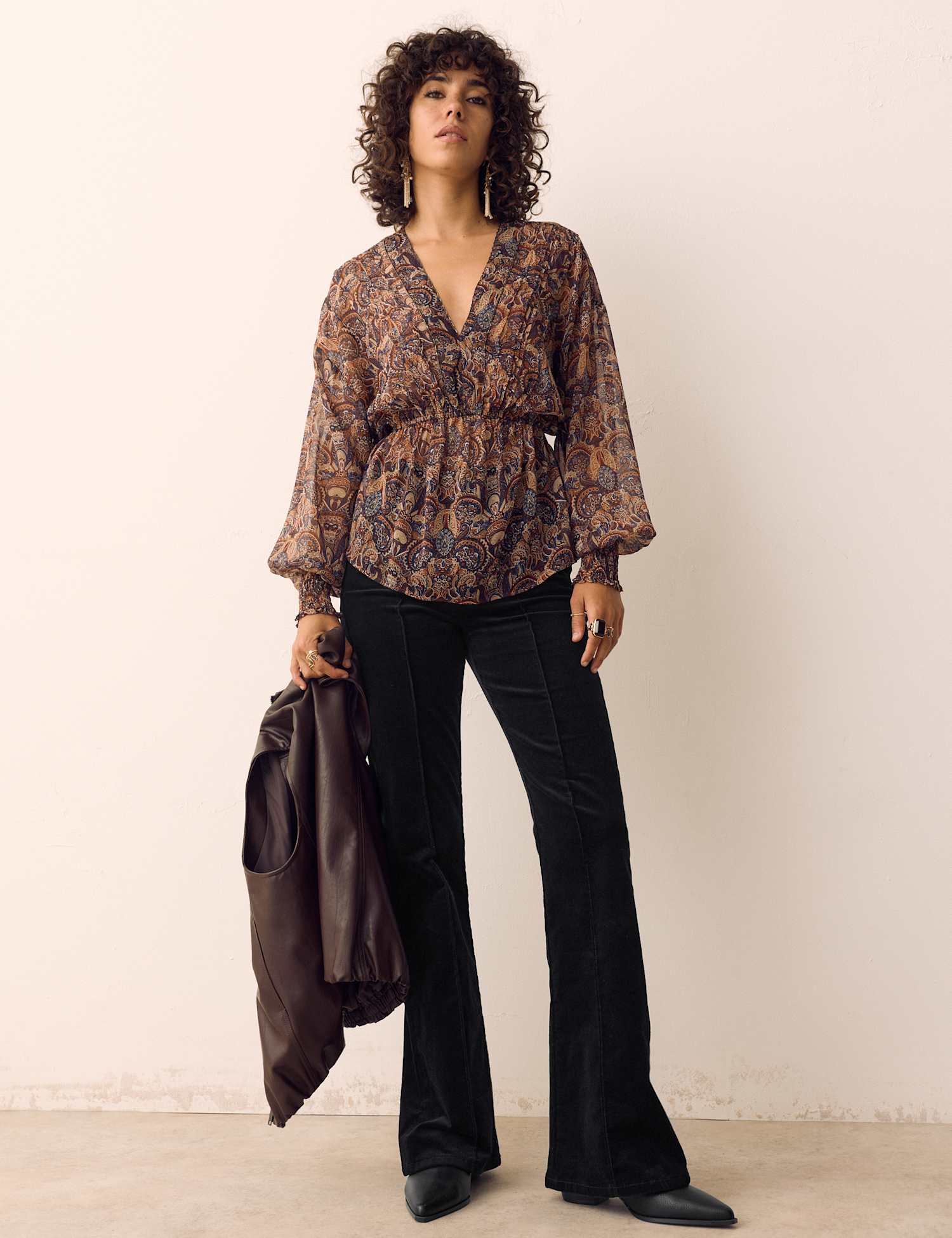 Per Una Cotton Rich Pintuck Flared Corduroy Trousers Navy