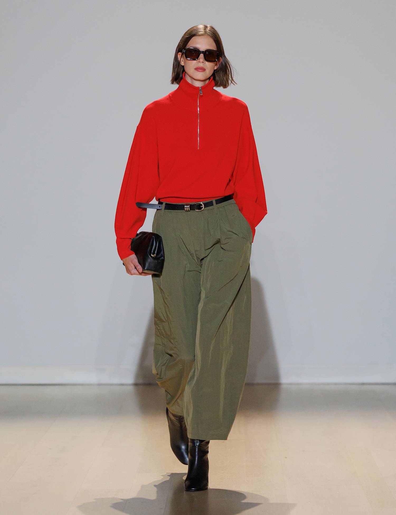 M&S Elasticated Waist Barrel Leg Trousers Khaki