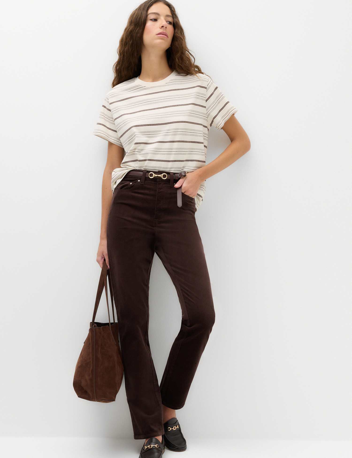 M&S Cord Straight Leg Trousers Chocolate