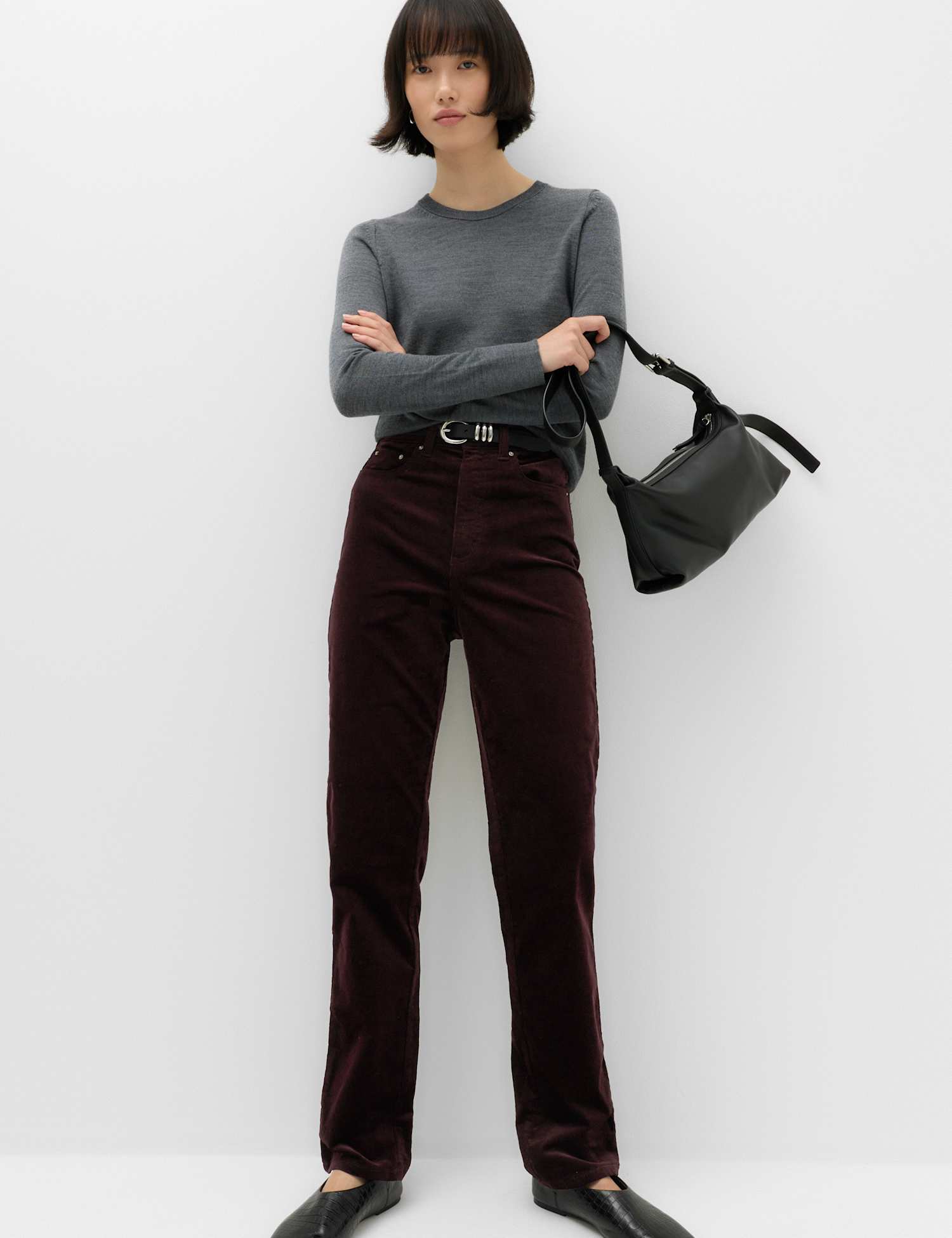 M&S Cord Straight Leg Trousers Claret