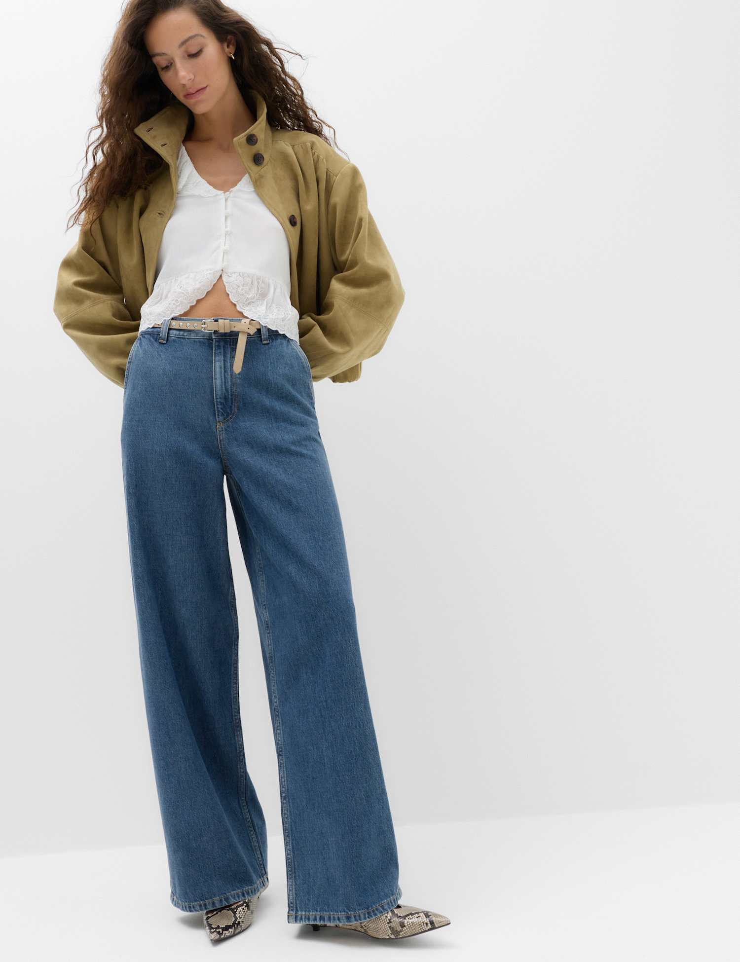 M&S High Waisted Smart Wide Leg Jeans Medium Indigo