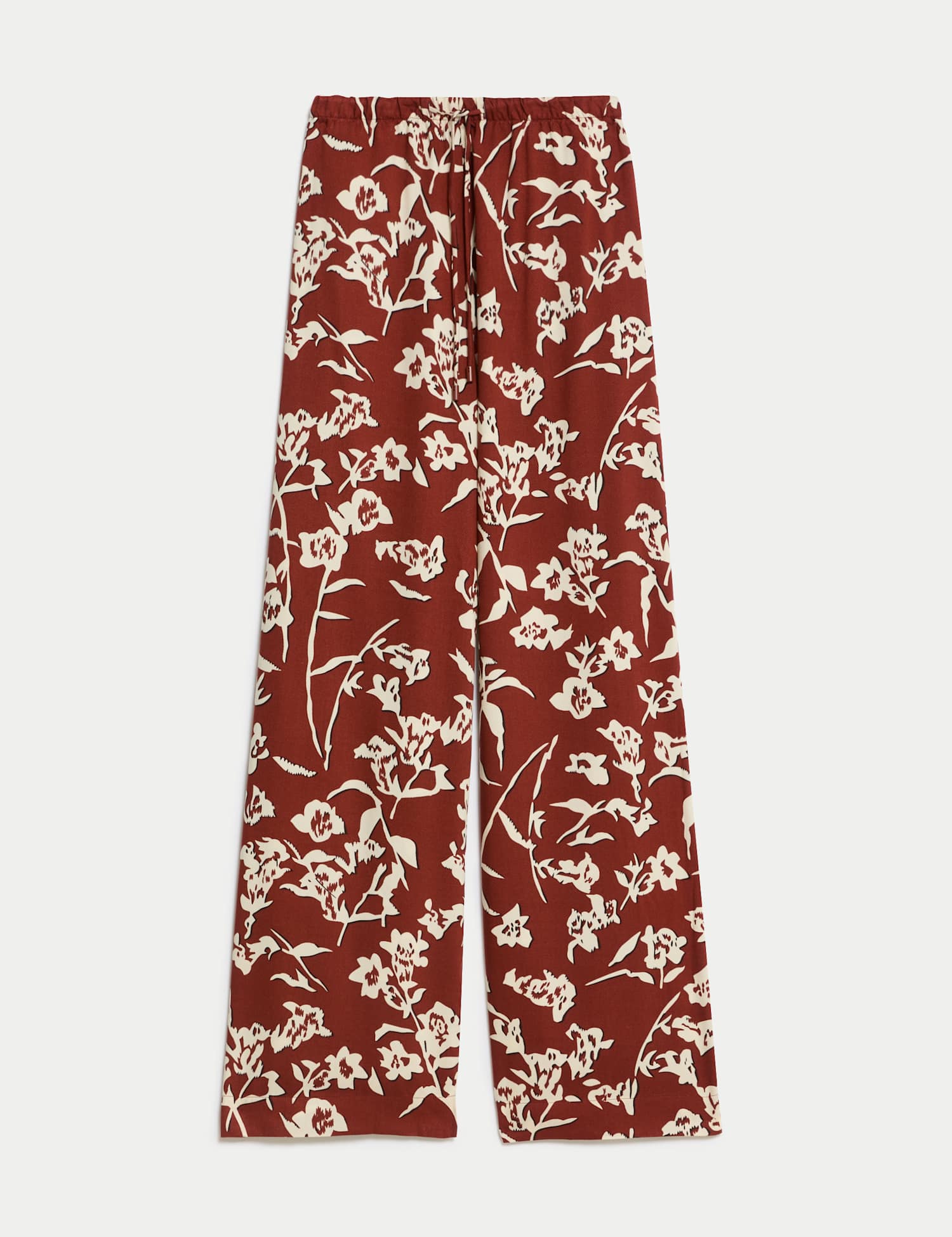 M&S Wide Leg Floral Elasticated Waisted Trousers Copper