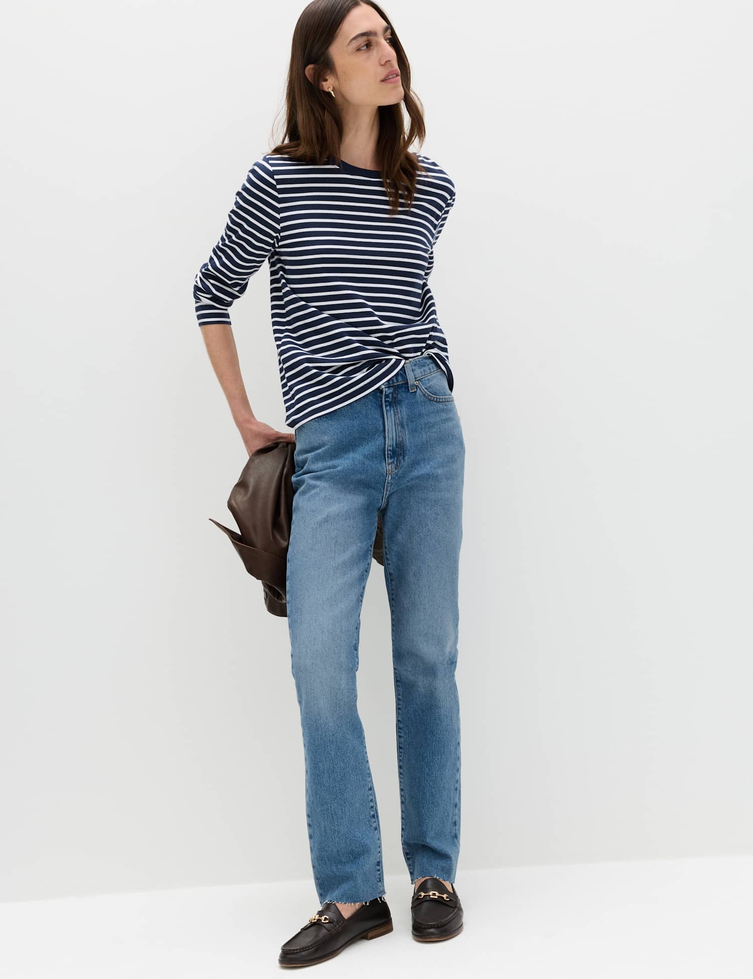 M&S High Waisted Frayed Kickflare Jeans Medium Indigo