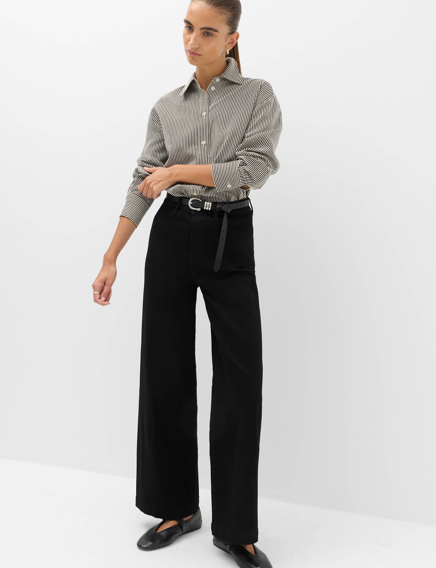 M&S High Waisted Wide Leg Ankle Grazer Jeans Black