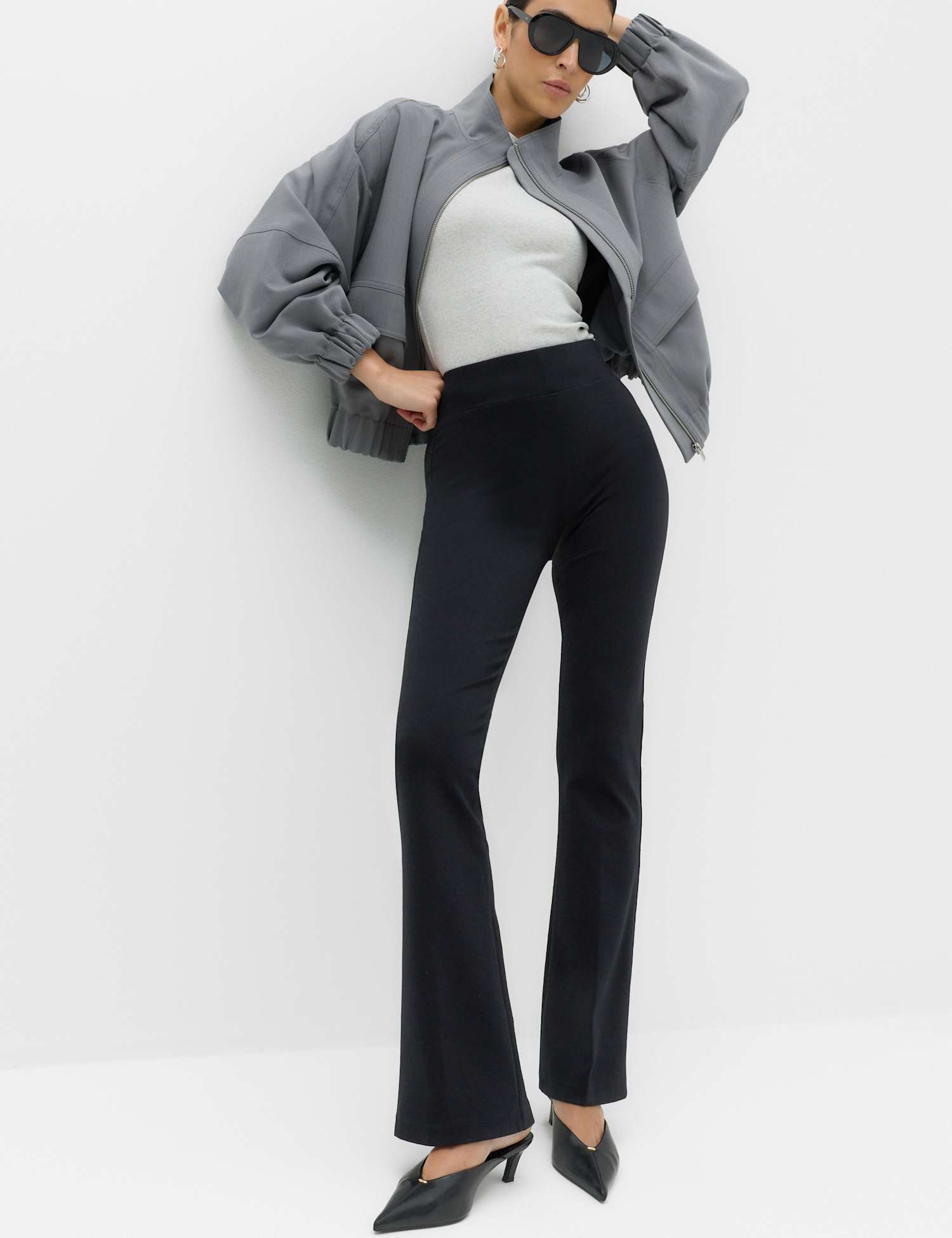 M&S Jersey Elasticated Waist Flared Trousers Black