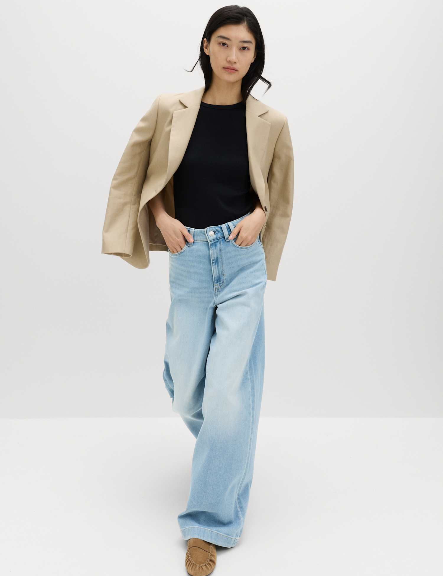 M&S High Waisted Wide Leg Jeans Light Indigo